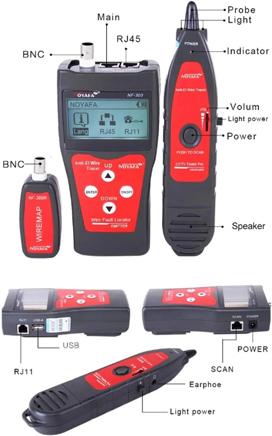 کیت تست کابل شبکه NF-300، تستر حرفه ای LAN، تستر طول کابل RJ45، ردیاب سیم مانیتورینگ شبکه، ردیاب تون ضد تداخل