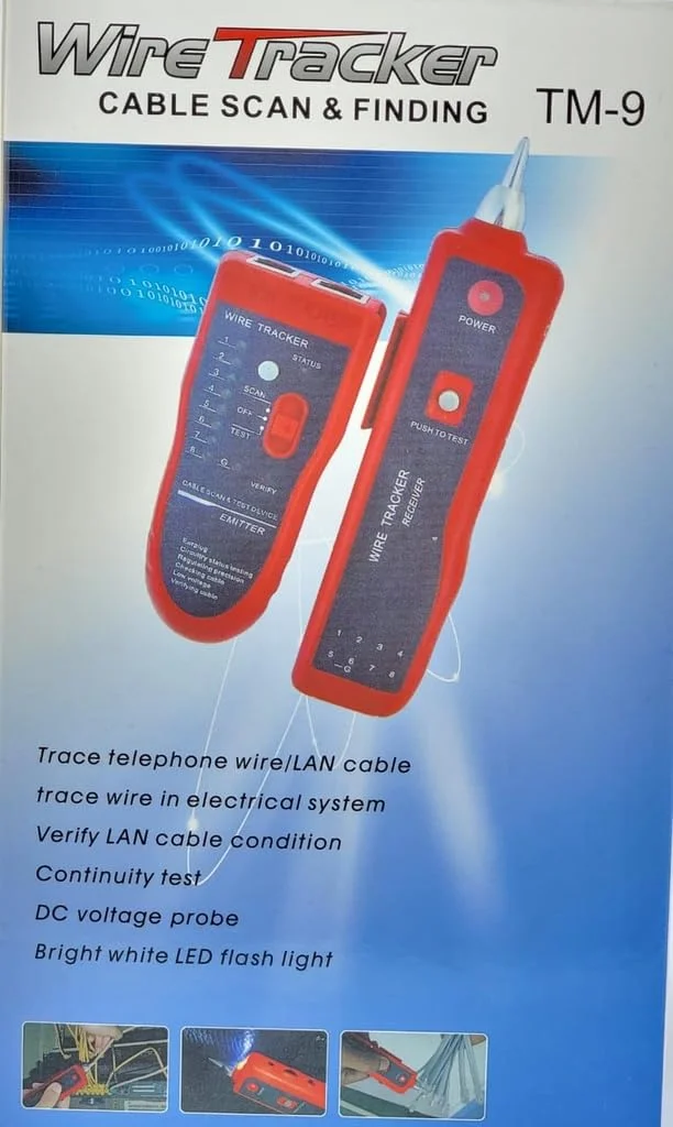 ردیاب سیم TM-9، تستر کابل، اسکنر کابل شبکه LAN، یابنده سیم تلفن با چراغ LED، پروب ولتاژ DC