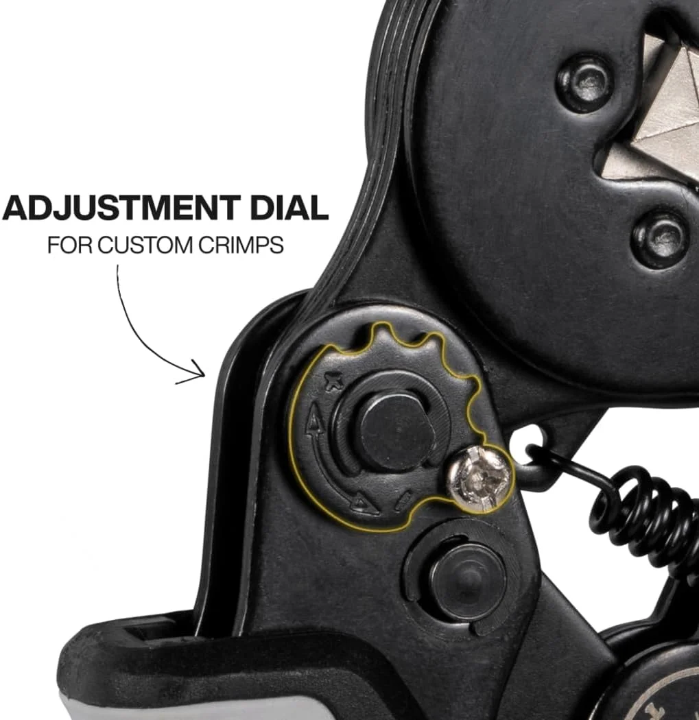 ابزار پرس سرسیم کابل کلاین تولز مدل 34055، انبر پرس مربعی برای ترمینال های سیم 10 تا 22 AWG، جغجغه قابل تنظیم داخلی، برای کارهای الکتریکی