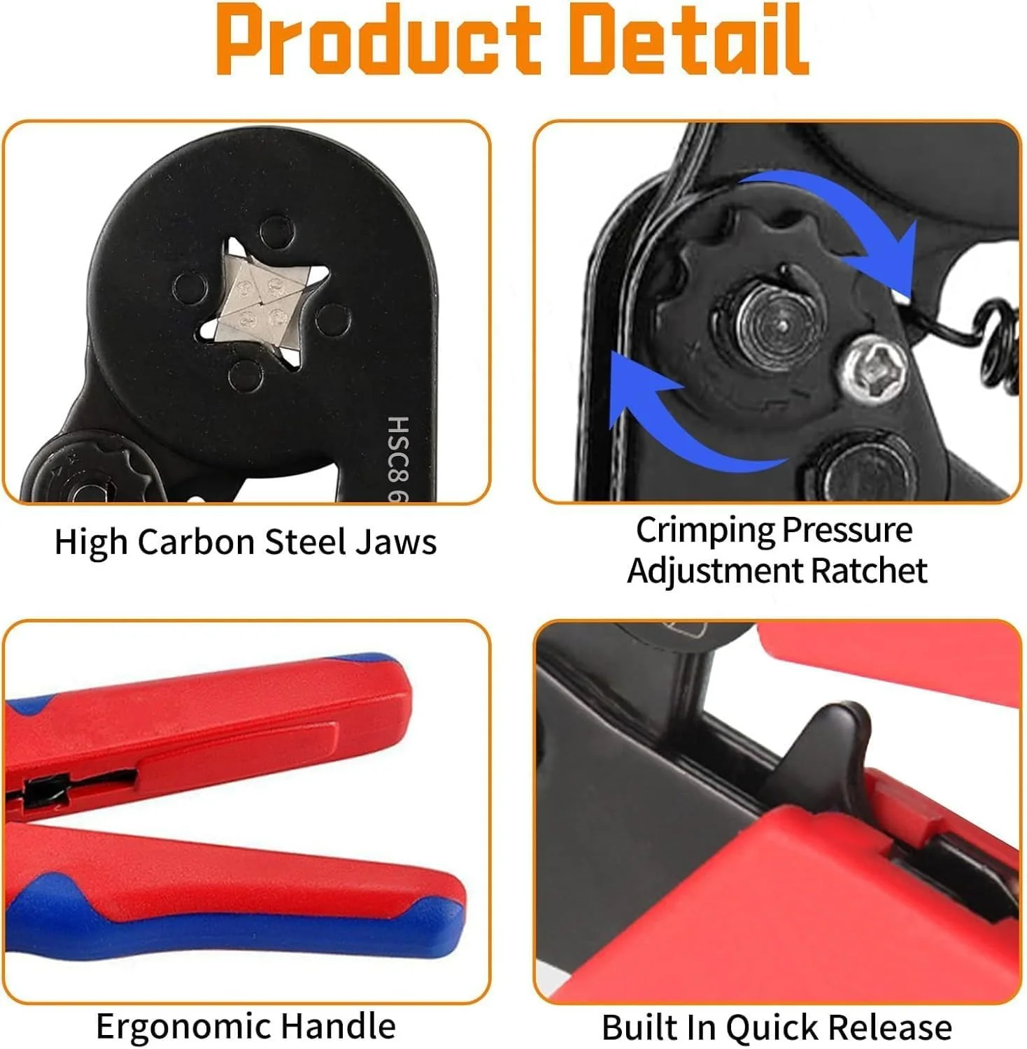 مجموعه ابزار پرس سرسیم، ابزار پرس سیم 0.25-10 میلی‌متر مربع با جغجغه خود تنظیم شونده، سیم لخت کن و 1200 کانکتور ترمینال ابزار حرفه ای برق