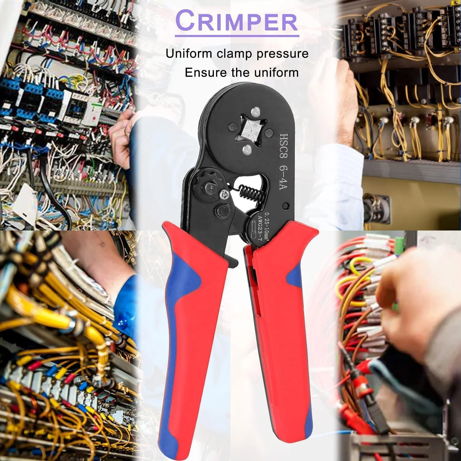 مجموعه ابزار پرس سرسیم، ابزار پرس سیم 0.25-10 میلی‌متر مربع با جغجغه خود تنظیم شونده، سیم لخت کن و 1200 کانکتور ترمینال ابزار حرفه ای برق