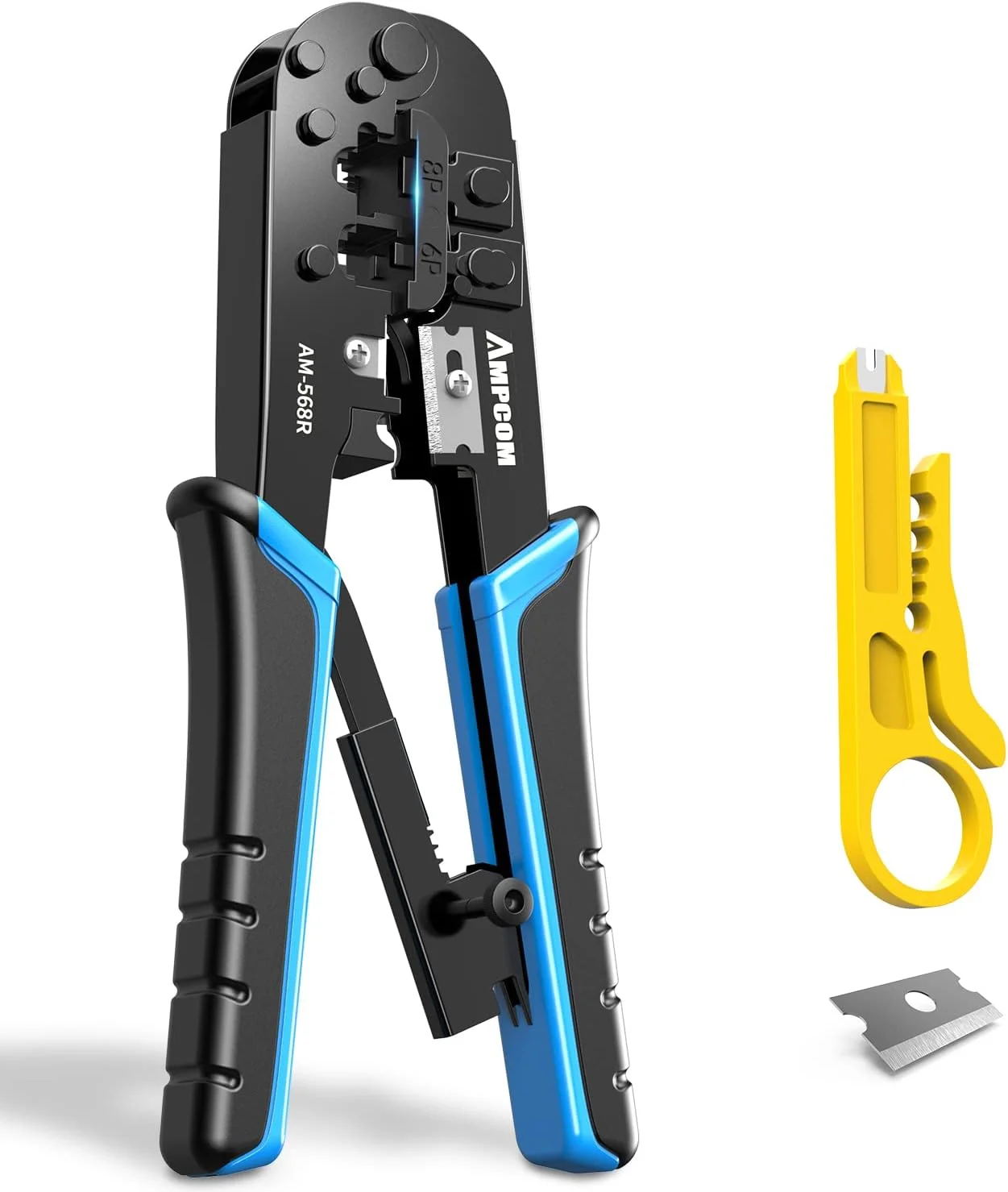 ابزار پرس AMPCOM RJ45، پرس کننده سیم و کابل 8P/6P-RJ11, RJ12 مدل AM-568R