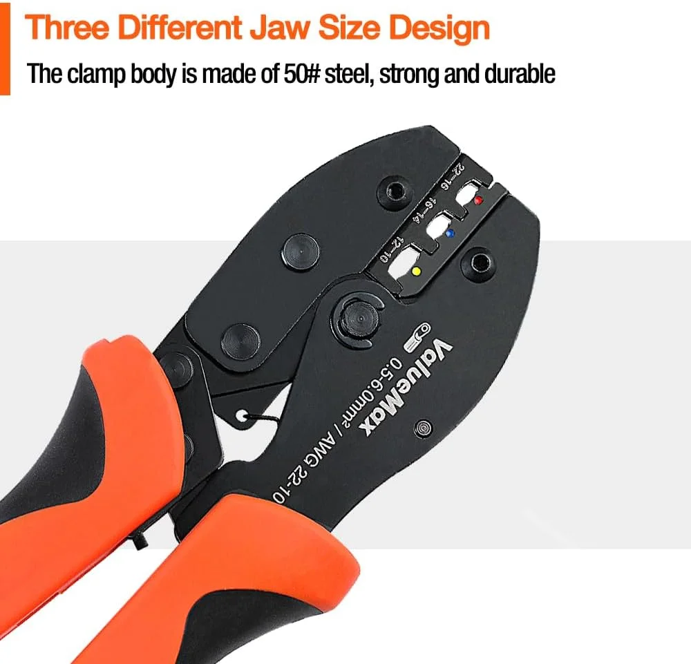 ست ابزار پرس سرسیم Valuemax با 100 عدد ترمینال سیم، 0.5-1.0mm²/1.5-2.5mm²/4.0-6.0mm²، انبر پرس جغجغه ای خود تنظیم شونده برای پروژه های خودرو، برق و DIY