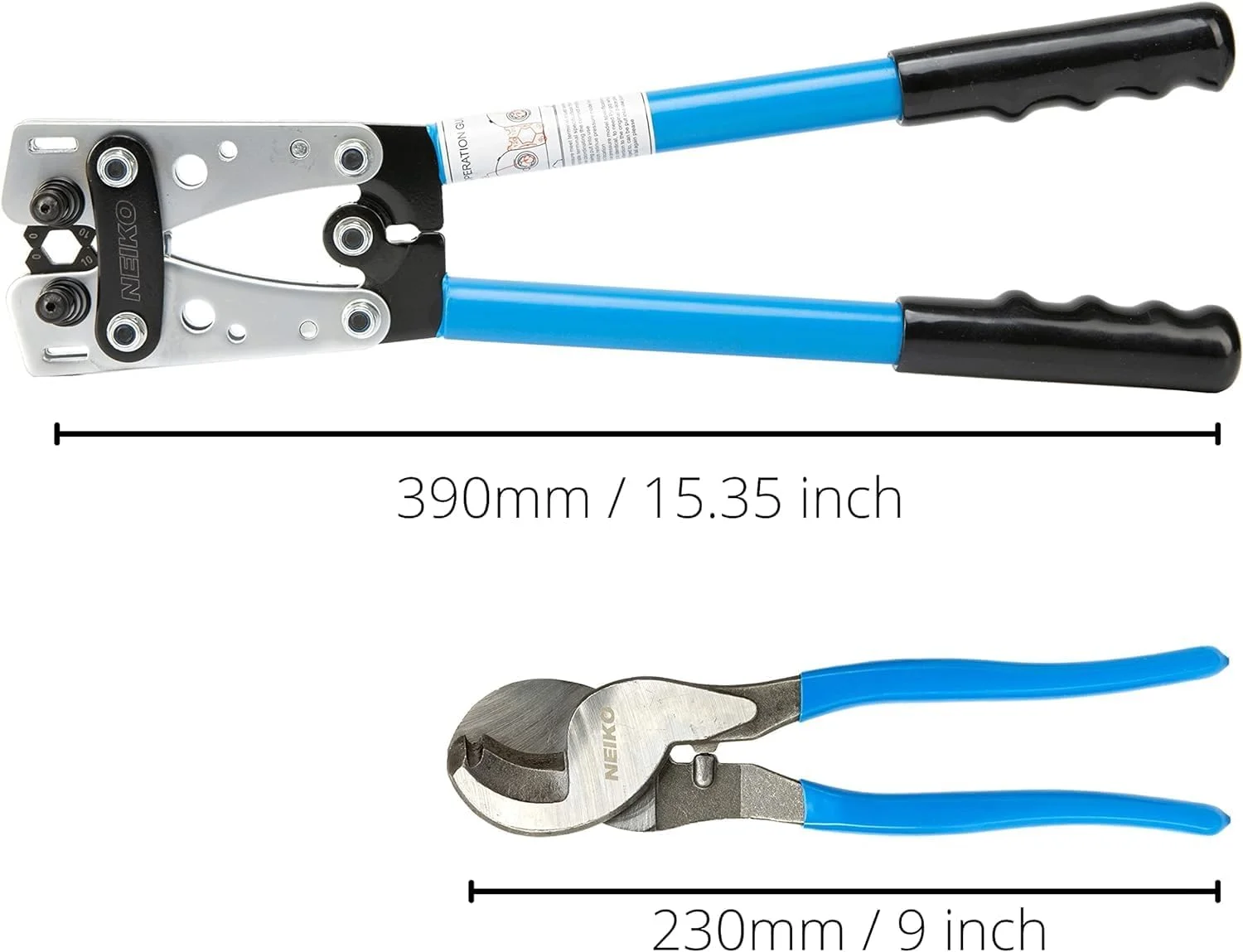 مجموعه انبر پرس و سیم چین NEIKO 02039A | ابزار پرس کابل باتری | 8-0 AWG | 6mm - 50mm | انبر پرس سرسیم برقی | ترمینال های باتری | سرسیم های مسی | پرس سنگین