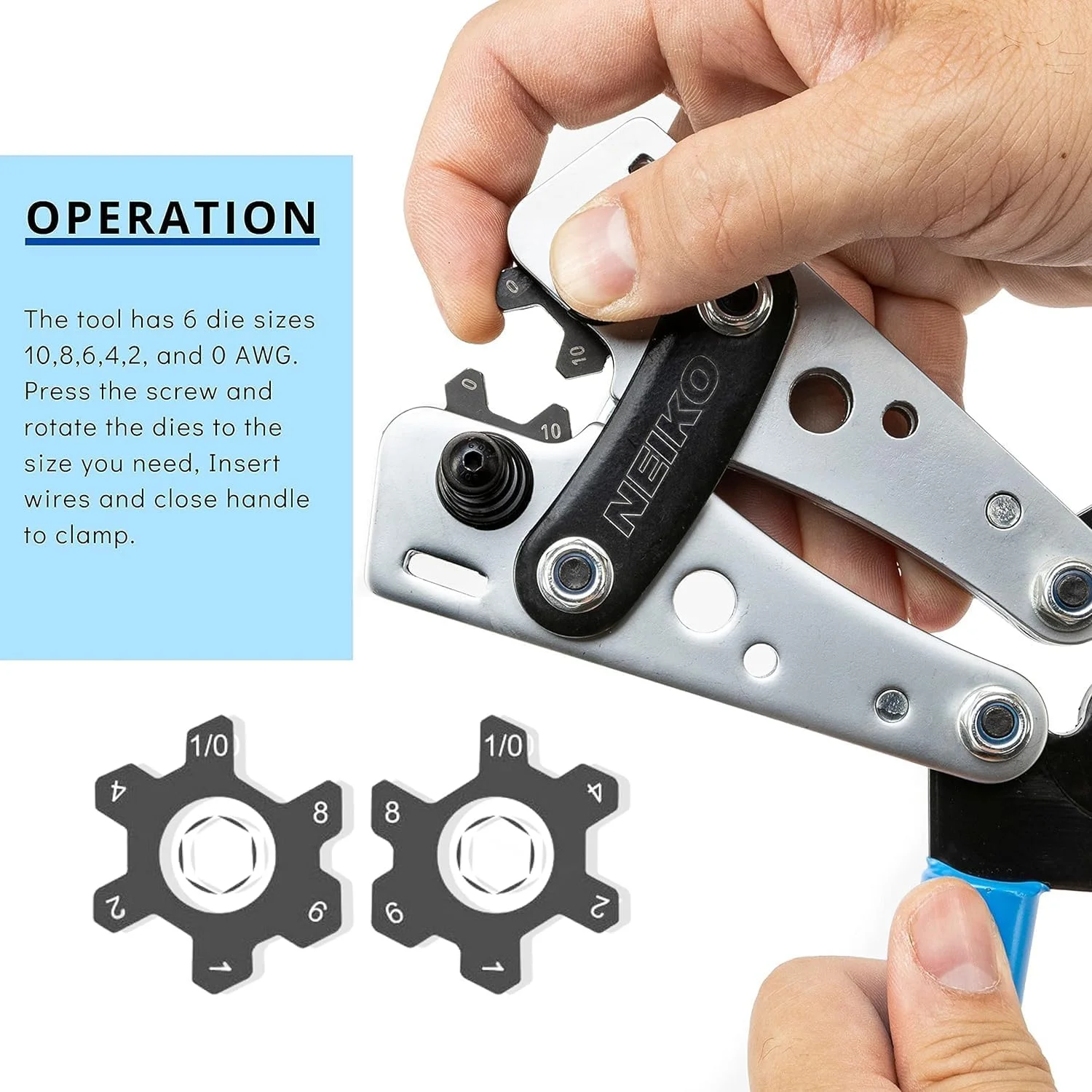 مجموعه انبر پرس و سیم چین NEIKO 02039A | ابزار پرس کابل باتری | 8-0 AWG | 6mm - 50mm | انبر پرس سرسیم برقی | ترمینال های باتری | سرسیم های مسی | پرس سنگین