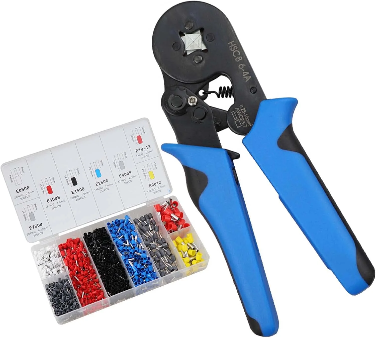 مجموعه ابزار پرس سرسیم، انبر پرس سرسیم وایر ترمینال (AWG 23-7) به همراه 1200 عدد سرسیم وایر