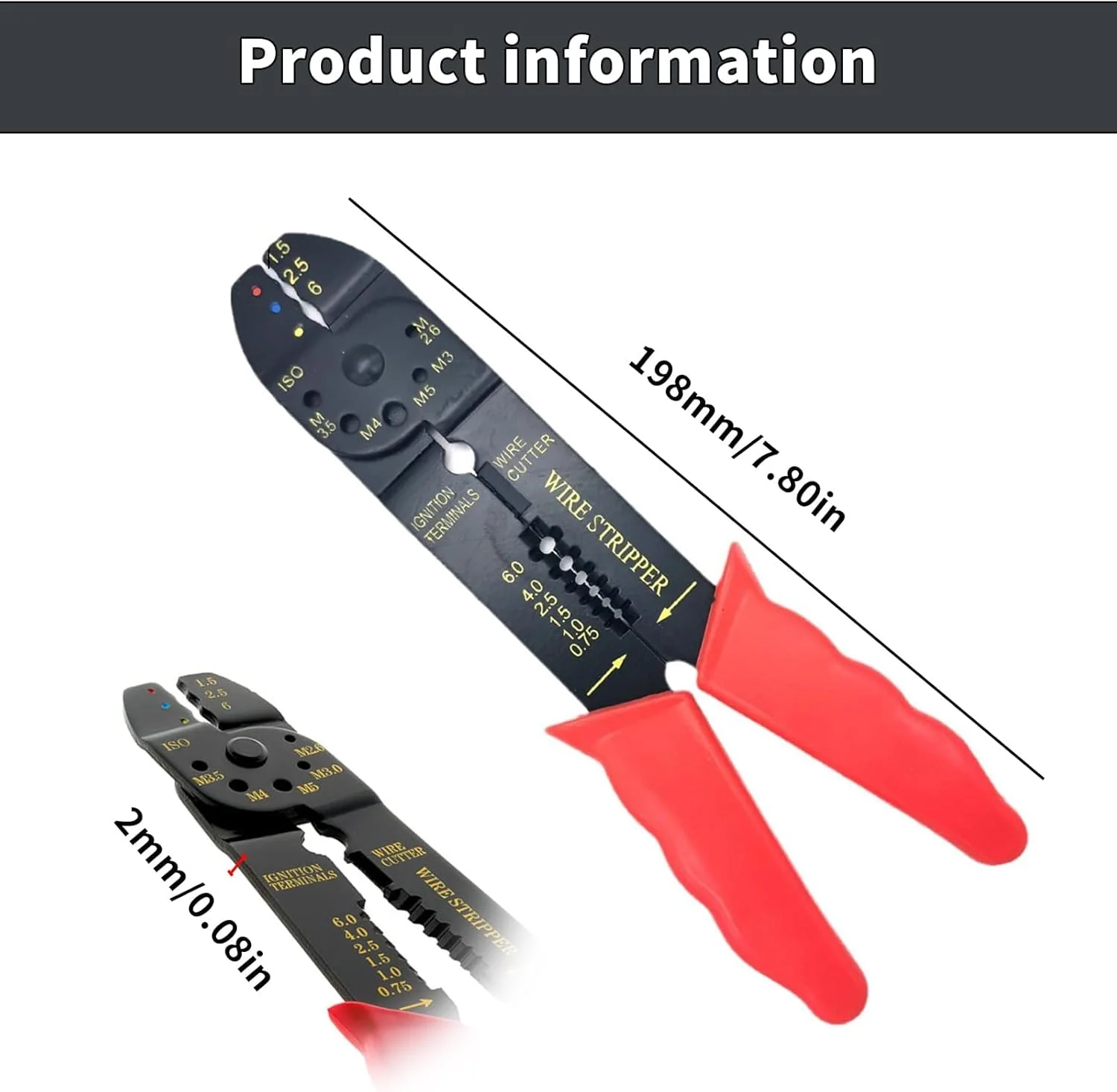 ابزار سیم‌لخت‌کن 4 طرفه ASIRYVA، انبر چندکاره سیم‌لخت‌کن و پرس کابل برای سیم‌های 0.75/1/1.5/2.5/4/6 میلی‌متر