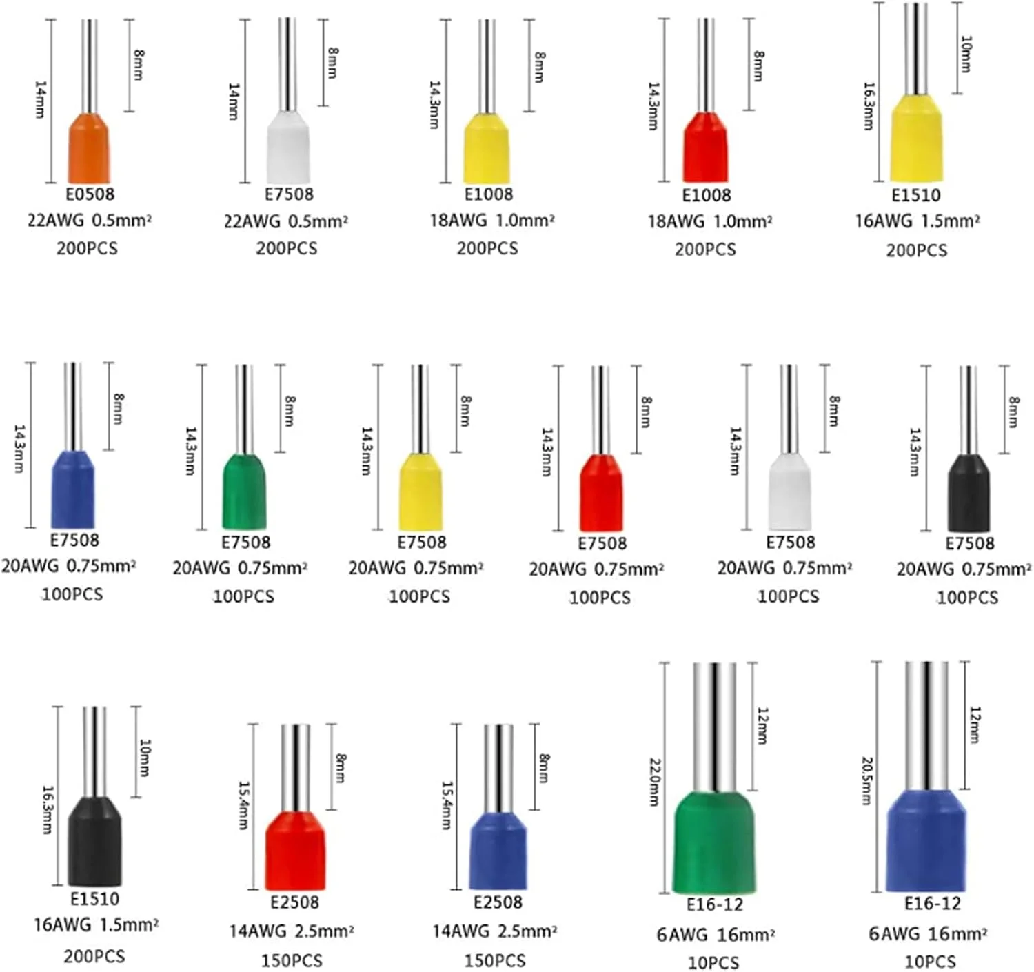 مجموعه 2120 عددی سرسیم های متنوع AWG 22-10، اتصالات مسی عایق دار برای سیستم های کنترل صنعتی و قدرت