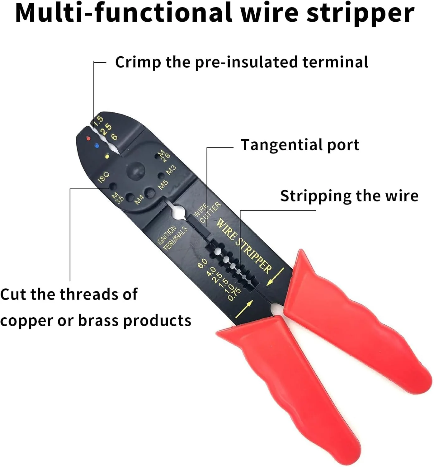 ابزار سیم‌لخت‌کن 4 طرفه ASIRYVA، انبر چندکاره سیم‌لخت‌کن و پرس کابل برای سیم‌های 0.75/1/1.5/2.5/4/6 میلی‌متر