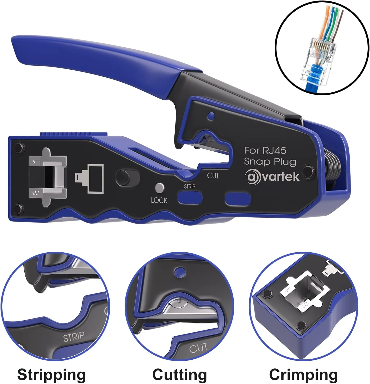 ابزار پرس RJ45 AVARTEK برای کانکتورهای CAT6a CAT6 CAT5e CAT5، ابزار حرفه ای پرس سیم شبکه اترنت