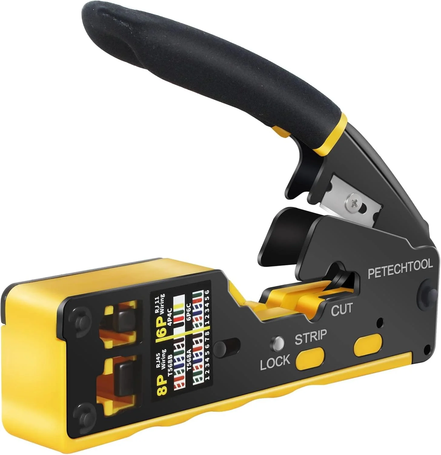 ابزار پرس کابل بولیوی، ابزار پرس RJ45، ابزار پرس اترنت عبوری برای کانکتورهای Cat5 Cat6 Cat6a، ابزار پرس همه کاره RJ11/RJ12/RJ45 با سیم لخت کن و برش یکپارچه