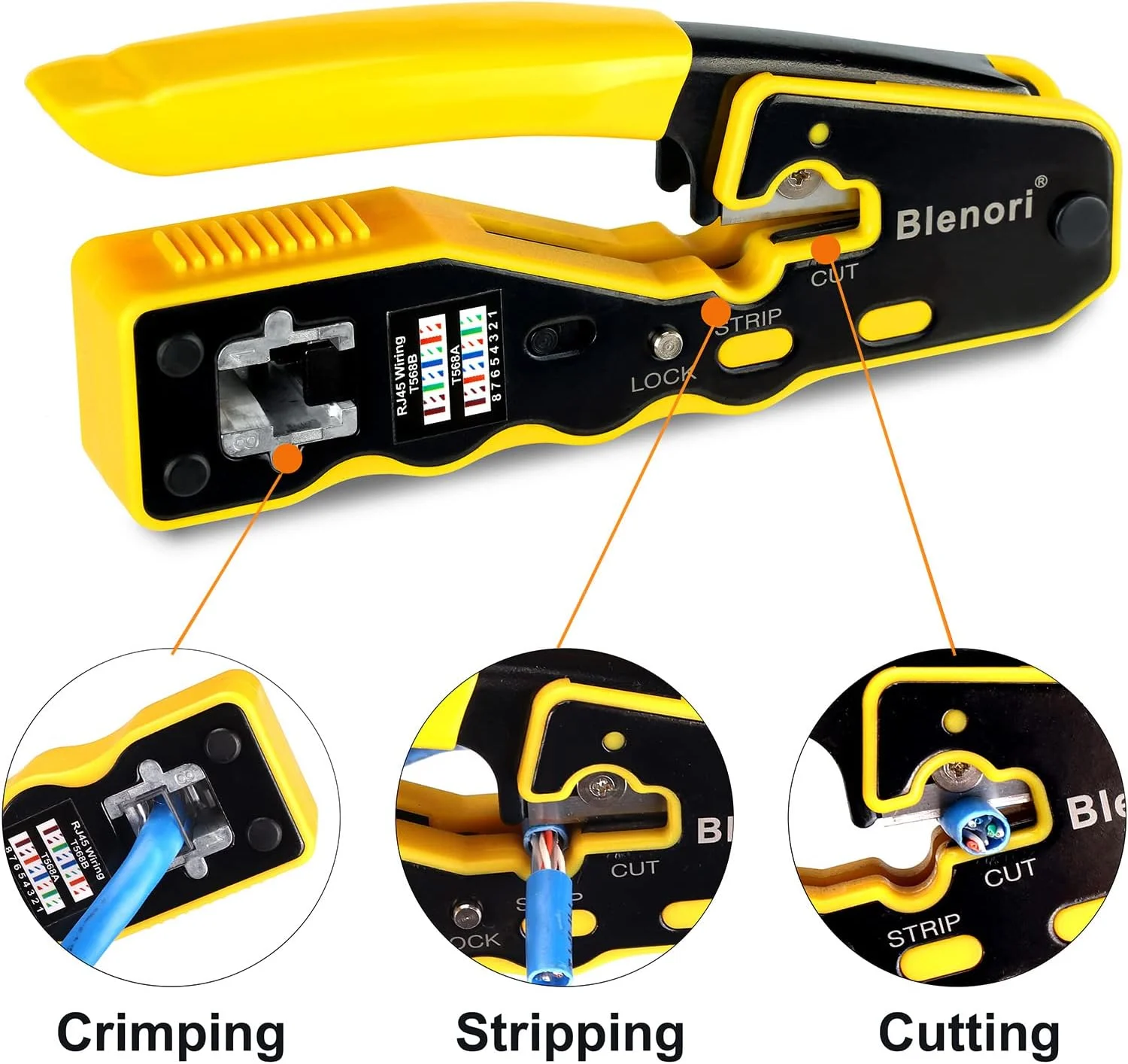 ابزار پرس RJ45 Blenori - کیت ابزار پرس RJ45 با تستر کابل شبکه، ابزار پرس RJ45 برای کانکتورهای CAT6 Cat5e Cat5