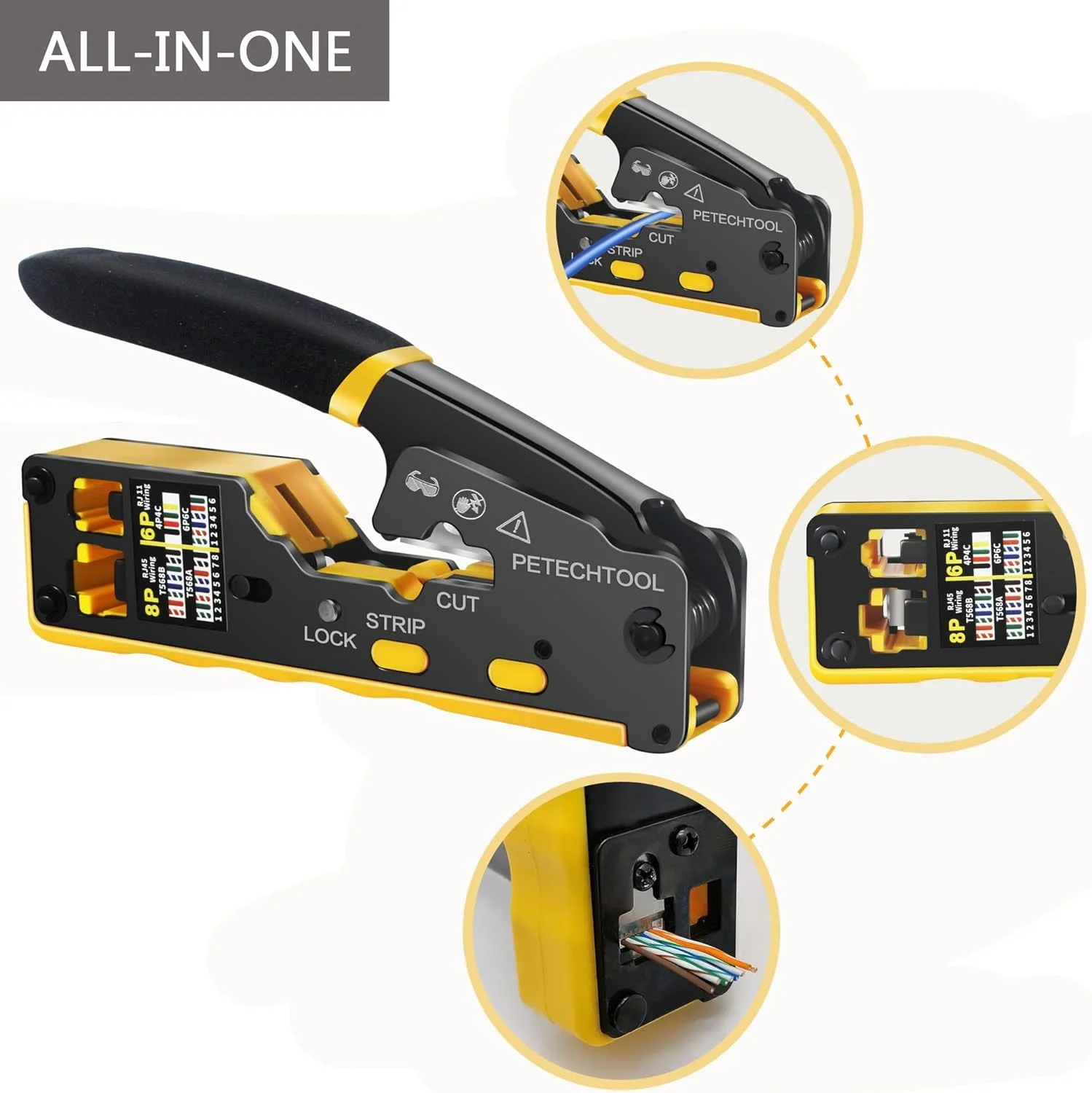 ابزار پرس کابل بولیوی، ابزار پرس RJ45، ابزار پرس اترنت عبوری برای کانکتورهای Cat5 Cat6 Cat6a، ابزار پرس همه کاره RJ11/RJ12/RJ45 با سیم لخت کن و برش یکپارچه ابزار پرس کابل بولیوی، ابزار پرس RJ45، ابزار پرس اترنت عبوری برای کانکتورهای Cat5 Cat6 Cat6a، ابزار پرس همه کاره RJ11/RJ12/RJ45 با سیم لخت کن و برش یکپارچه