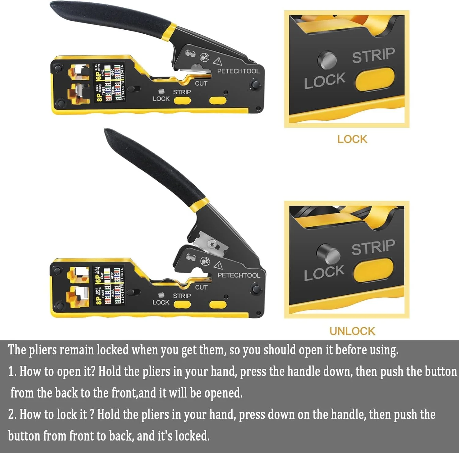 ابزار پرس کابل بولیوی، ابزار پرس RJ45، ابزار پرس اترنت عبوری برای کانکتورهای Cat5 Cat6 Cat6a، ابزار پرس همه کاره RJ11/RJ12/RJ45 با سیم لخت کن و برش یکپارچه ابزار پرس کابل بولیوی، ابزار پرس RJ45، ابزار پرس اترنت عبوری برای کانکتورهای Cat5 Cat6 Cat6a، ابزار پرس همه کاره RJ11/RJ12/RJ45 با سیم لخت کن و برش یکپارچه