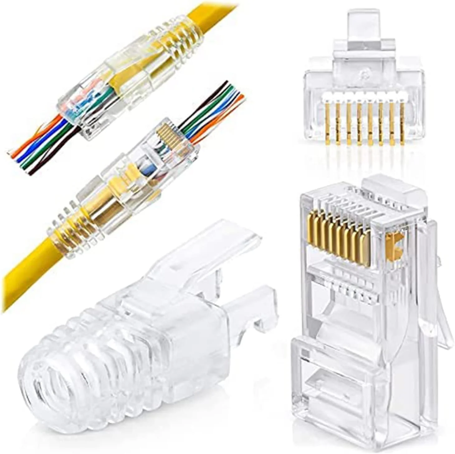 ابزار پرس RJ45 Beauenty با کانکتور عبوری به همراه کیت ابزار پرس Cat6 برای RJ45 RJ12 معمولی، 50 عدد کانکتور مستقیم Cat6، 50 عدد روکش و سیم لخت کن کوچک (A)