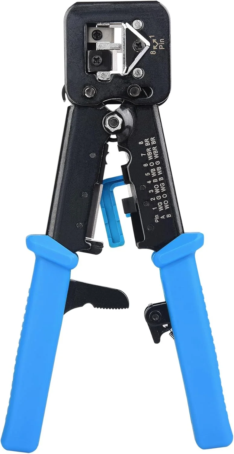 ابزار پرس RJ45 ماژولار Cable Matters برای کانکتورهای عبوری (پرس اترنت عبوری) با سیم چین و استریپر داخلی - شامل 10 عدد کانکتور Cat6 RJ45 عبوری