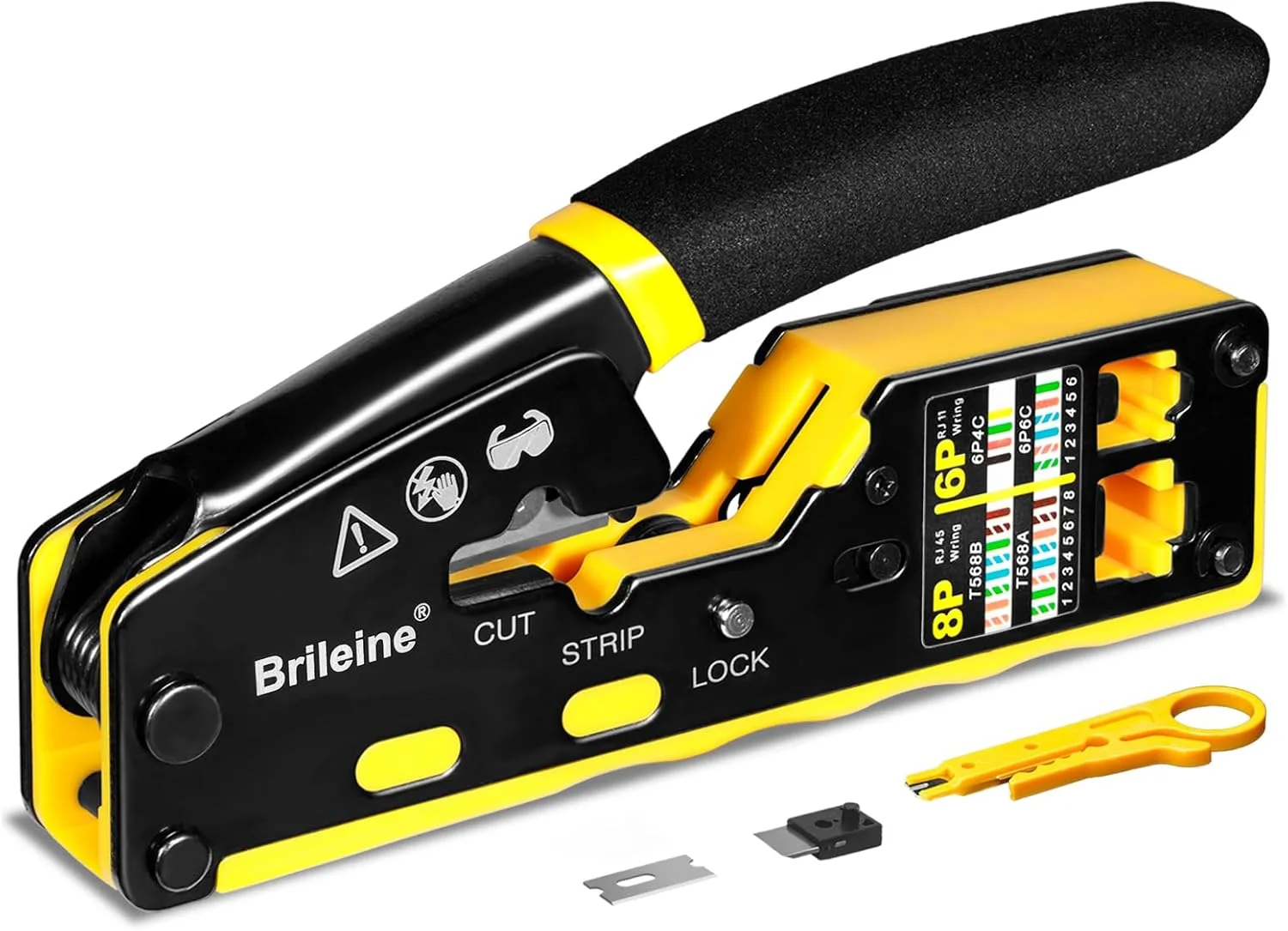 ابزار پرس RJ45 برای کانکتورهای RJ45 / Cat6 Cat6a Cat5 Cat5e به همراه کابل لخت کن کوچک