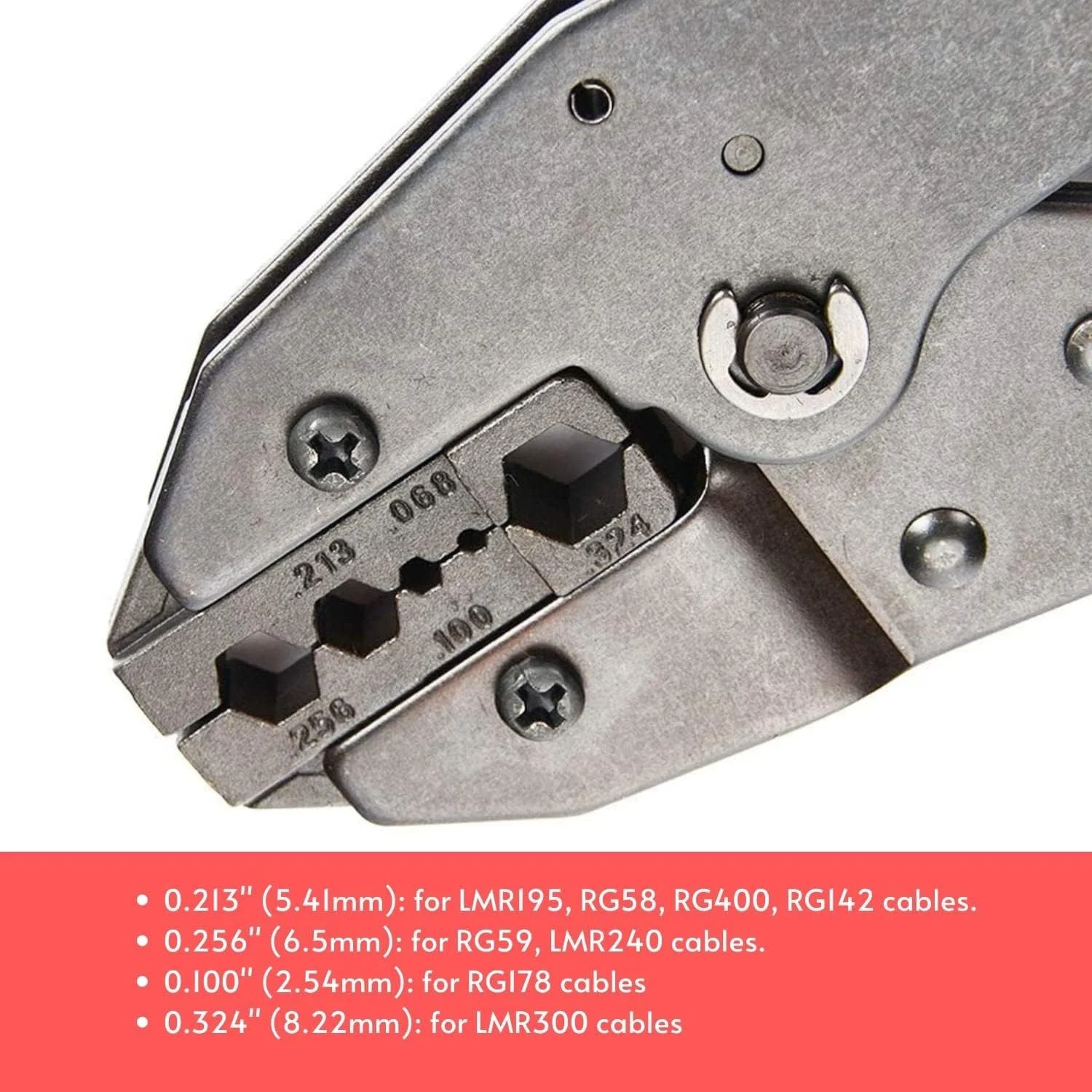 ابزار پرس سرسیم کابلی برای کانکتور RF کابل های RG58, RG142, LMR195, RG59, RG223, RG62, LMR240 RF کواکسیال، ابزار پرس با قالب شش ضلعی 5.41 میلی متر برای کابل های نوع RG58 (ابزار پرس آبی RG58)