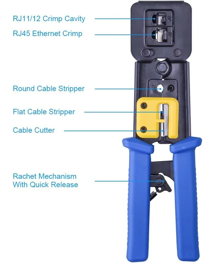 ابزار پرس، برش و لخت کن RJ45 سه کاره برای کابل های شبکه و تلفن 6P/8P ابزار پرس، برش و لخت کن RJ45 سه کاره برای کابل های شبکه و تلفن 6P/8P