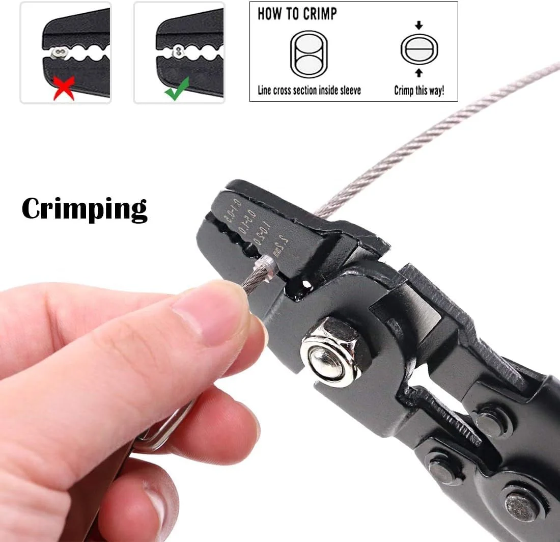 ابزار پرس سیم بکسل تا 2.2 میلی متر به همراه 180 عدد حلقه آلومینیومی دو لول 1.2/1.5/2 میلی متری