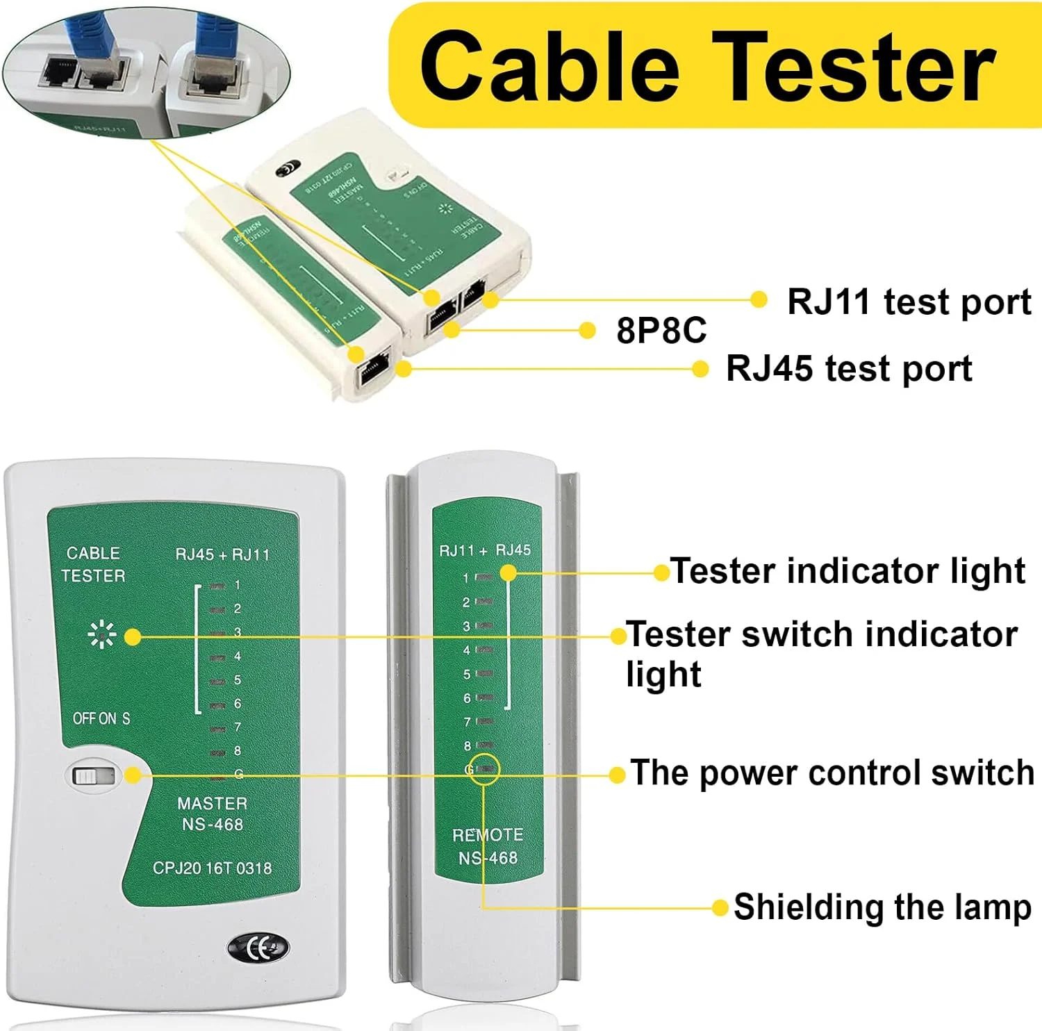 ست ابزار پرس RJ45 همه کاره، ابزار پرس اترنت، ابزار پرس 8P/RJ-45، ابزار برش و لخت کن سیم با 50 عدد کانکتور Cat6، تستر کابل شبکه، سیم لخت کن، تیغه سیم چین