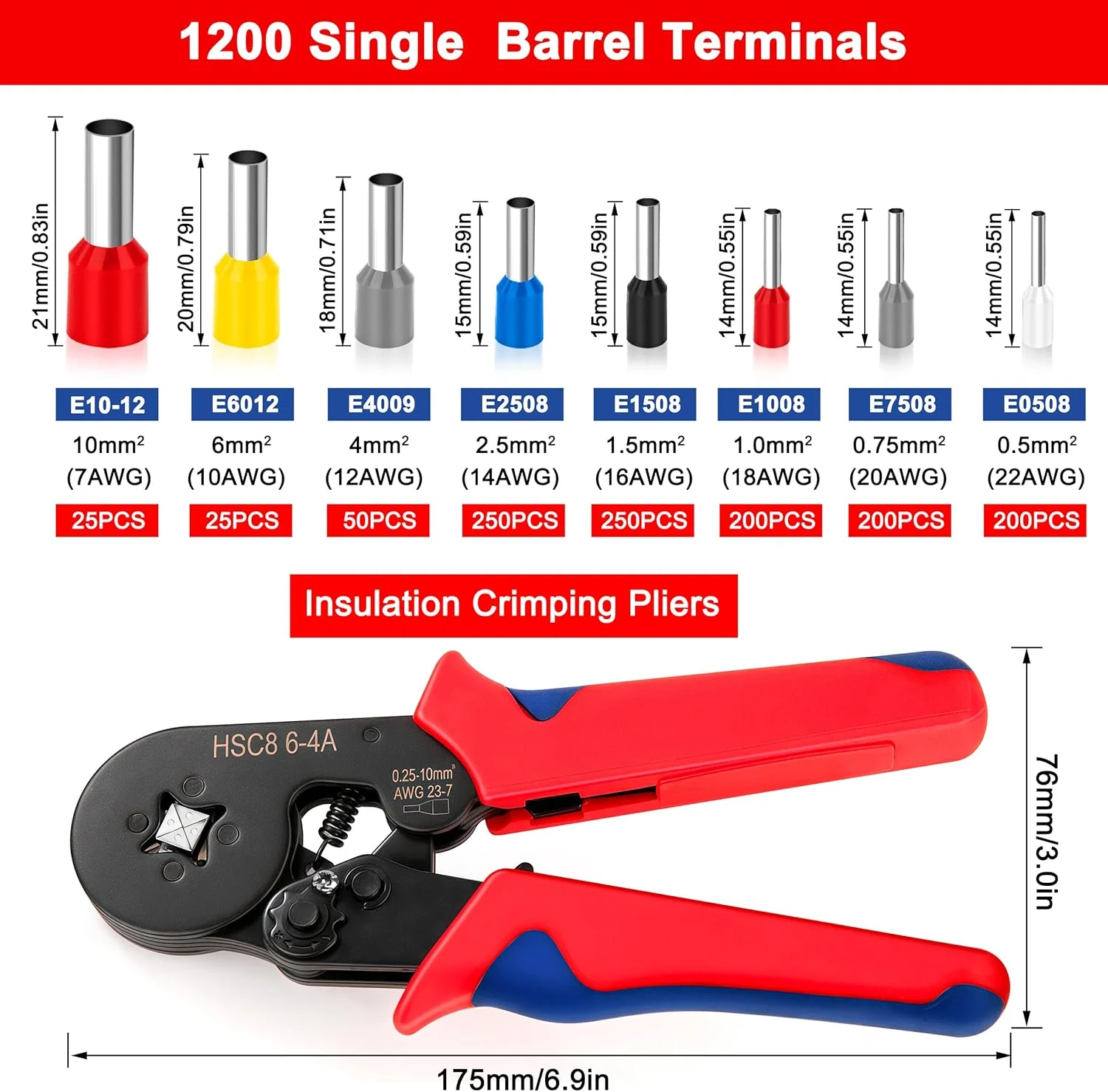 انبر پرس سرسیم وایر اند به همراه 1200 عدد سرسیم، کابلشو، انبر پرس برای اندازه 0.25-10 میلی متر مربع، دسته ارگونومیک، به همراه جعبه پلاستیکی انبر پرس سرسیم وایر اند به همراه 1200 عدد سرسیم، کابلشو، انبر پرس برای اندازه 0.25-10 میلی متر مربع، دسته ارگونومیک، به همراه جعبه پلاستیکی