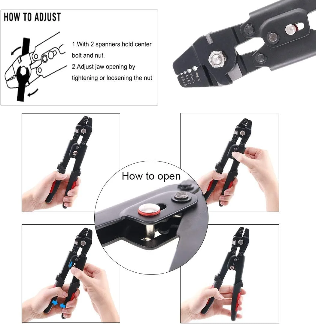 ابزار پرس سیم بکسل تا 2.2 میلی متر به همراه 180 عدد حلقه آلومینیومی دو لول 1.2/1.5/2 میلی متری
