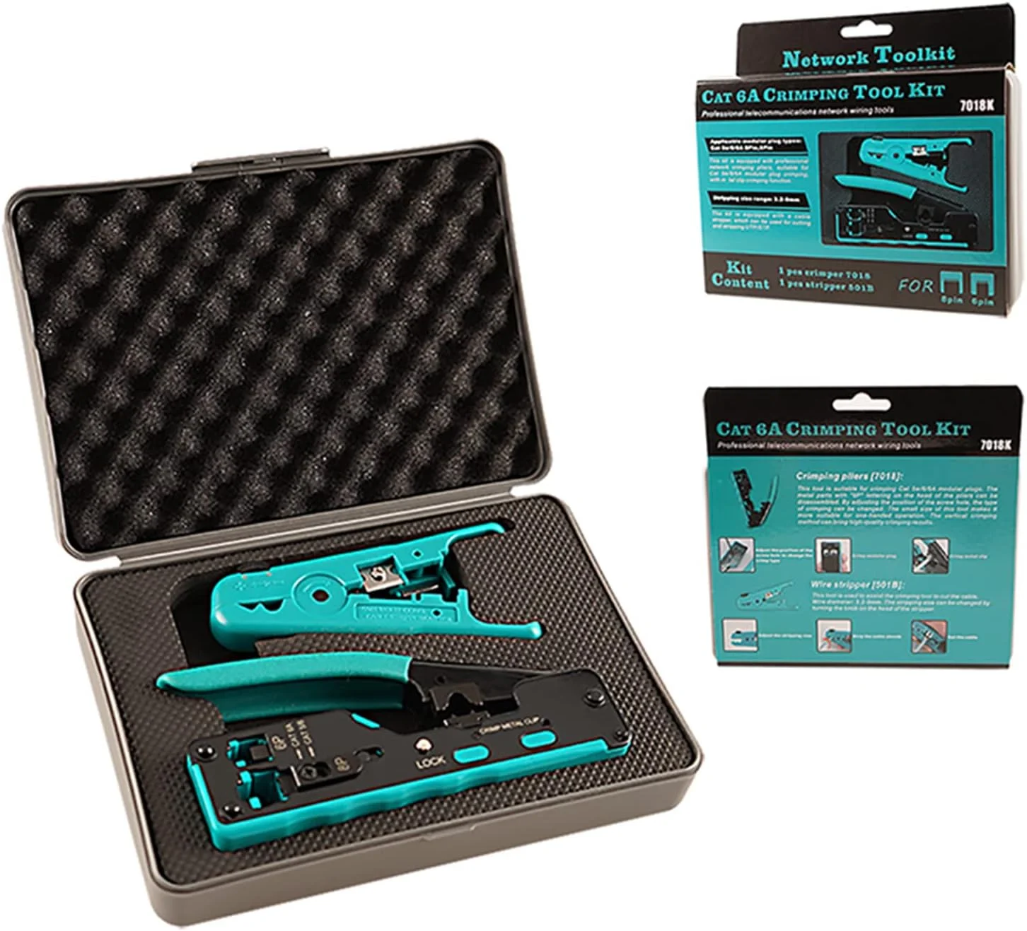 ست ابزار پرس RJ45 Dasxskj، ابزار پرس اترنت Cat5 Cat5e Cat6 Cat6A Cat7 برای RJ45 RJ11، سیم لخت کن