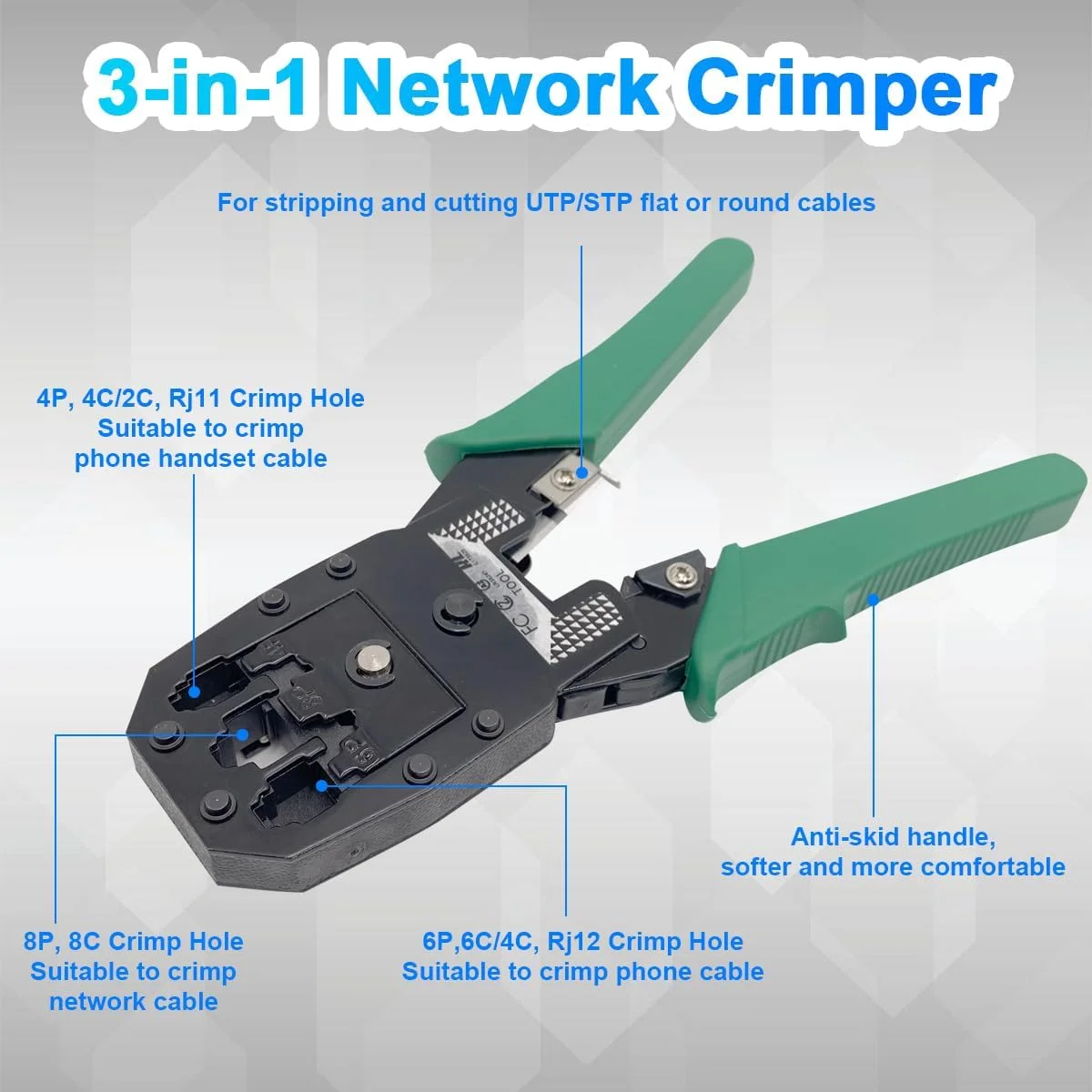 مجموعه ابزار پرس کابل برای RJ11/RJ12/RJ45/CAT5/CAT6/Cat5e، ابزار تعمیر شبکه تستر کابل لن نگهداری کامپیوتر حرفه ای، پرس کابل قابل حمل، سیم لخت کن، 50 عدد سر کریستالی و کیف بسته بندی مجموعه ابزار پرس کابل برای RJ11/RJ12/RJ45/CAT5/CAT6/Cat5e، ابزار تعمیر شبکه تستر کابل لن نگهداری کامپیوتر حرفه ای، پرس کابل قابل حمل، سیم لخت کن، 50 عدد سر کریستالی و کیف بسته بندی