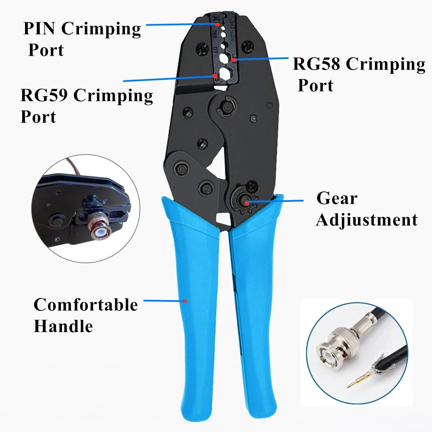 مجموعه ابزار کابل کواکسیال Dasxskj، ابزار پرس BNC برای کابل های RG58، RG59، RG62، RG174، 20 عدد کانکتور پرس نری BNC RG58، 10 عدد کانکتور مادگی به مادگی BNC، سیم لخت کن، لوله حرارتی جمع شونده، تستر کابل