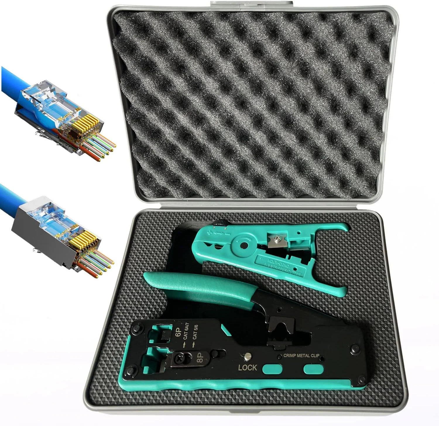 ست ابزار پرس RJ45 Dasxskj، ابزار پرس اترنت Cat5 Cat5e Cat6 Cat6A Cat7 برای RJ45 RJ11، سیم لخت کن ست ابزار پرس RJ45 Dasxskj، ابزار پرس اترنت Cat5 Cat5e Cat6 Cat6A Cat7 برای RJ45 RJ11، سیم لخت کن