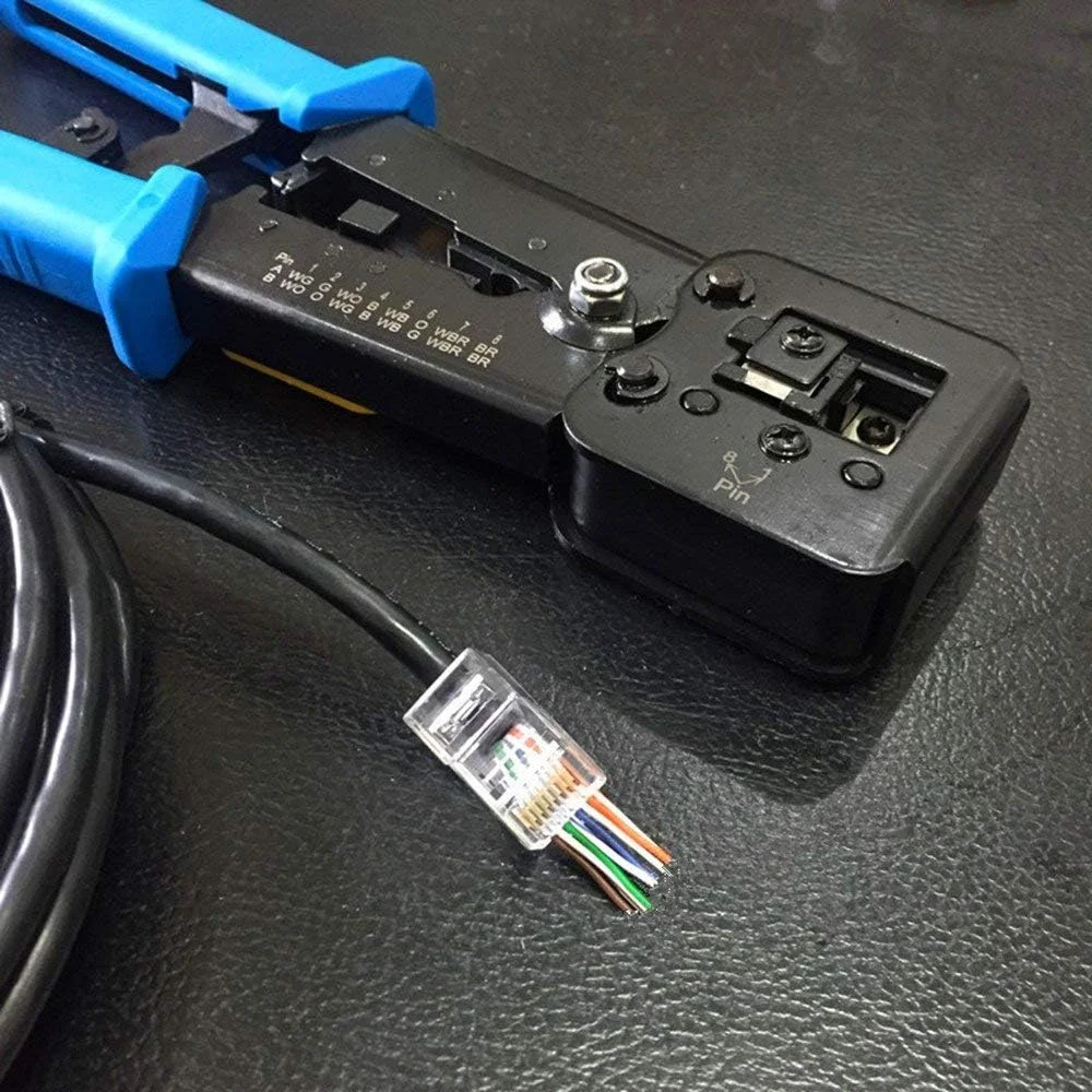 ابزار پرس RJ45 DKURVE به همراه کانکتور اترنت برای عبور