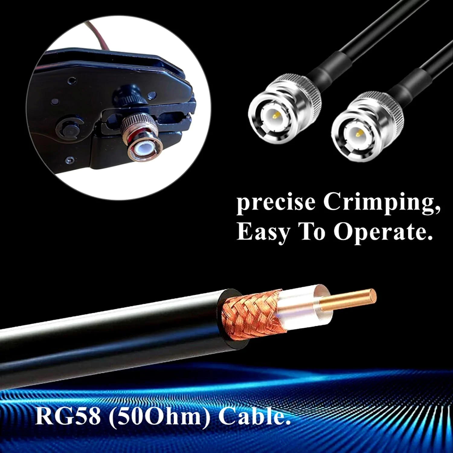 مجموعه ابزار کابل کواکسیال Dasxskj، ابزار پرس BNC برای کابل های RG58، RG59، RG62، RG174، 20 عدد کانکتور پرس نری BNC RG58، 10 عدد کانکتور مادگی به مادگی BNC، سیم لخت کن، لوله حرارتی جمع شونده، تستر کابل