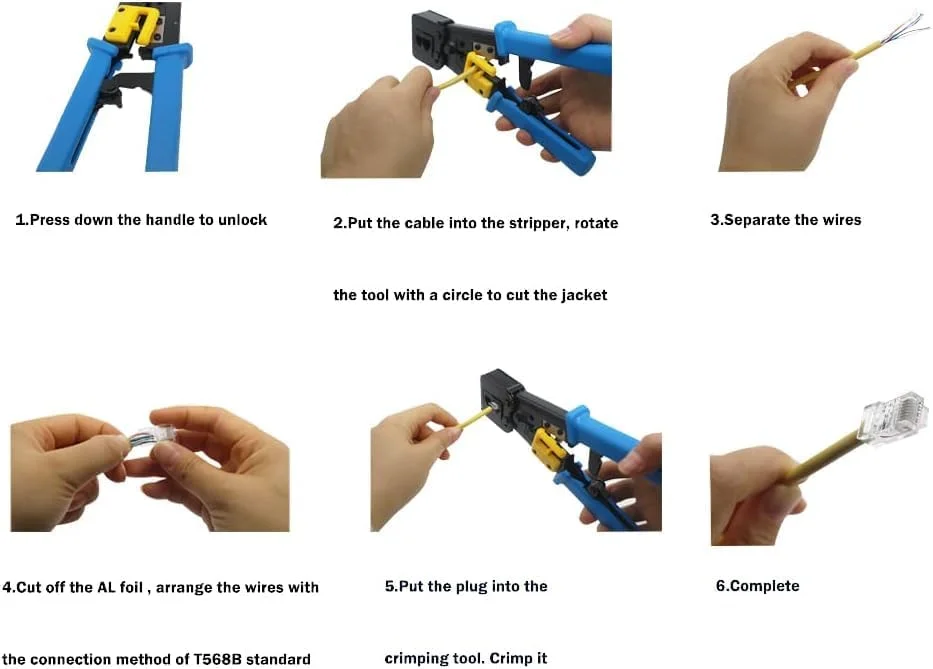 ابزار پرس RJ45، ابزار چند منظوره برای کابل های اترنت RJ45/RJ12/CAT5/CAT5e/CAT6، برش، لخت کن - ابزار خاتمه شبکه