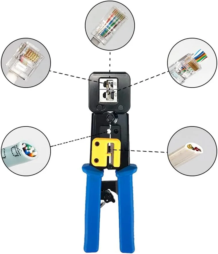 ابزار پرس RJ45، ابزار چند منظوره برای کابل های اترنت RJ45/RJ12/CAT5/CAT5e/CAT6، برش، لخت کن - ابزار خاتمه شبکه