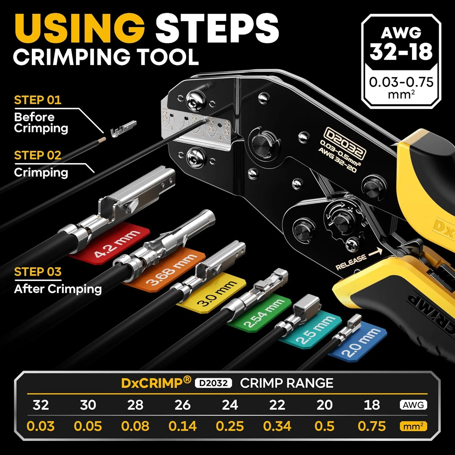 ست ابزار پرس DxCRIMP Mini-Fit Jr به همراه 12 نوع کانکتور 2 تا 10 پین Molex 4.2mm، سایز سیم 18-26 AWG به همراه ابزار جداکننده، ابزار پرس (32-20 AWG) سازگار با JST، KF2510، AMP، Dupont، سرووهای RC، Futaba.