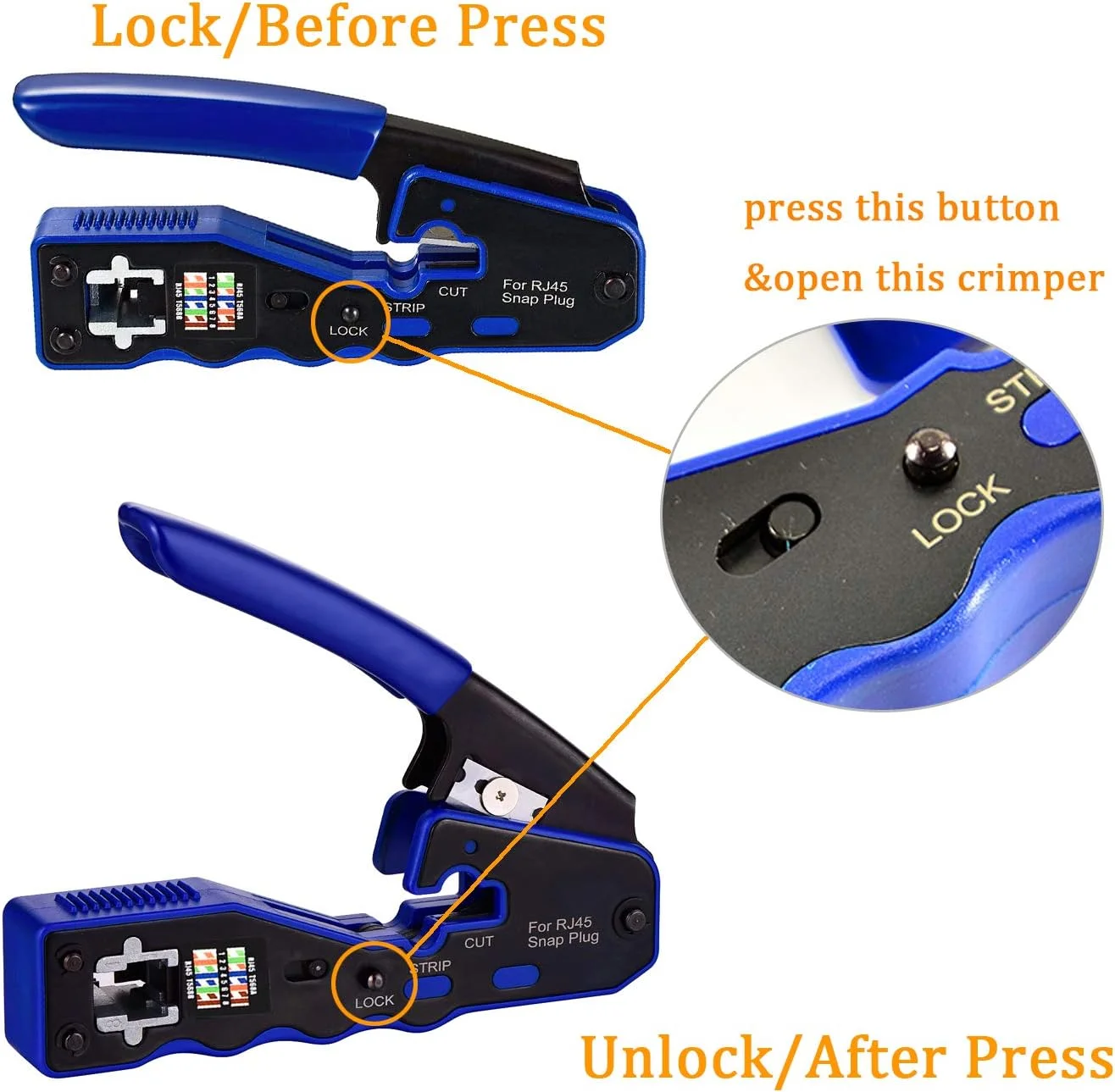 ابزار پرس RJ45 VINET، ابزار پرس اترنت، سیم لخت کن و برش دهنده همه کاره برای کانکتورهای Cat6 Cat5e با تیغه های تعویضی