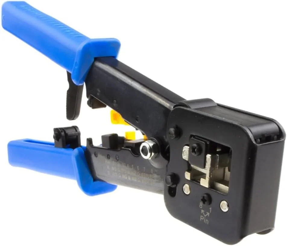 ابزار پرس EZ RJ45 برای Cat5e/Cat6، کانکتورهای عبوری، انتخاب تکنسین ها، ابزار پرس حرفه ای با سیم لخت کن و برش