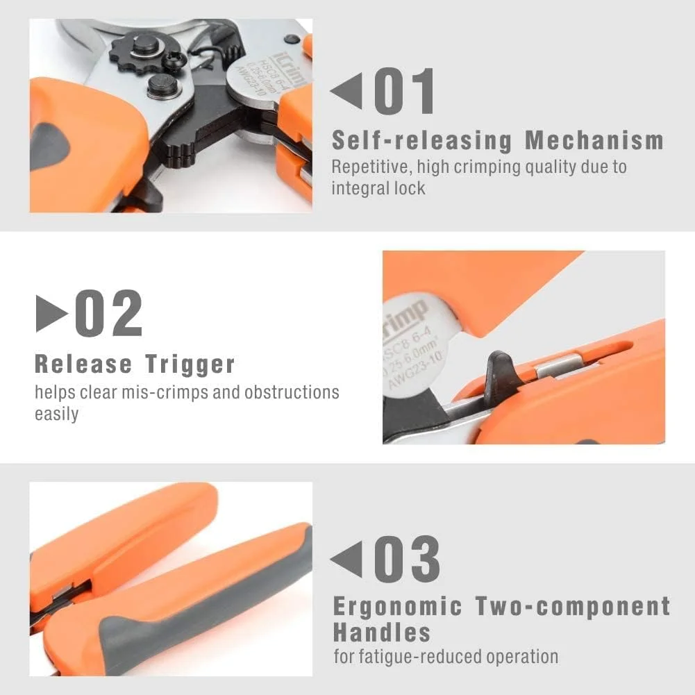 ابزار پرس سرسیم اکسفور، مربعی خود تنظیم شونده، برای سرسیم های AWG23-10، انبر پرس سیم جغجغه ای