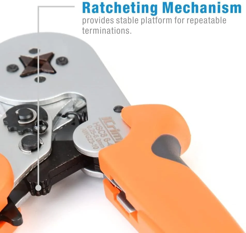 ابزار پرس سرسیم اکسفور، مربعی خود تنظیم شونده، برای سرسیم های AWG23-10، انبر پرس سیم جغجغه ای