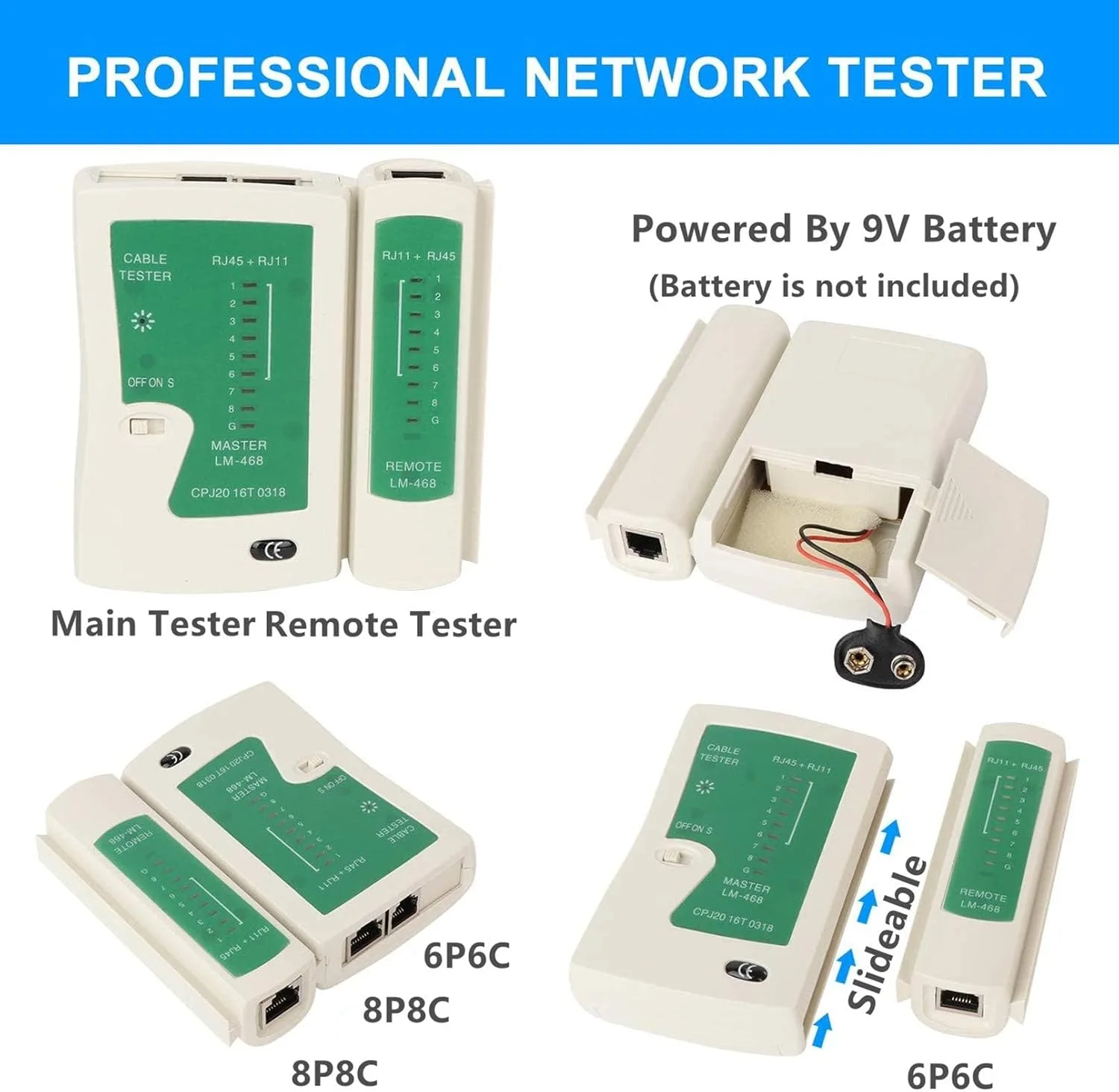 ست ابزار پرس RJ45 اکسفور با کانکتورهای عبوری - پرس کابل اترنت Cat5/5e/Cat6، تستر شبکه و مجموعه سیم لخت کن، شامل 30 عدد کانکتور و روکش CAT6 1.1 میلی متری
