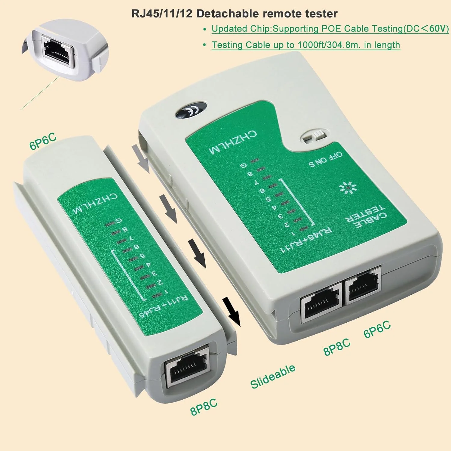 ابزار پرس RJ45 عبوری، کیت ابزار پرس اترنت برای کانکتور تلفن 8P-Cat7 Cat6 Cat5 6P، ابزار پرس شبکه RJ45 به همراه تستر کابل، روکش ها، کانکتورها و سیم لخت کن کوچک زرد