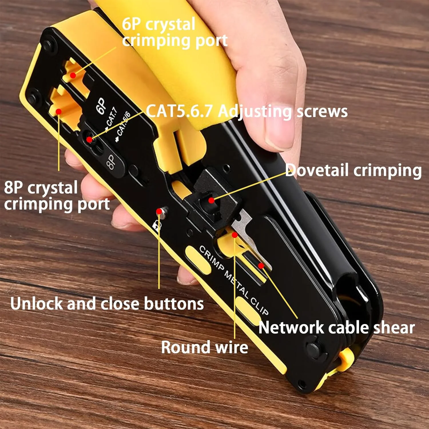 ابزار پرس RJ45 و RJ11، ابزار پرس خط تلفن و اترنت، پرس شبکه Cat5 Cat6 Cat7 و تلفن 6P، همراه با 50 کانکتور شبکه RJ45 و 50 کانکتور تلفن RJ11 (6P4C)