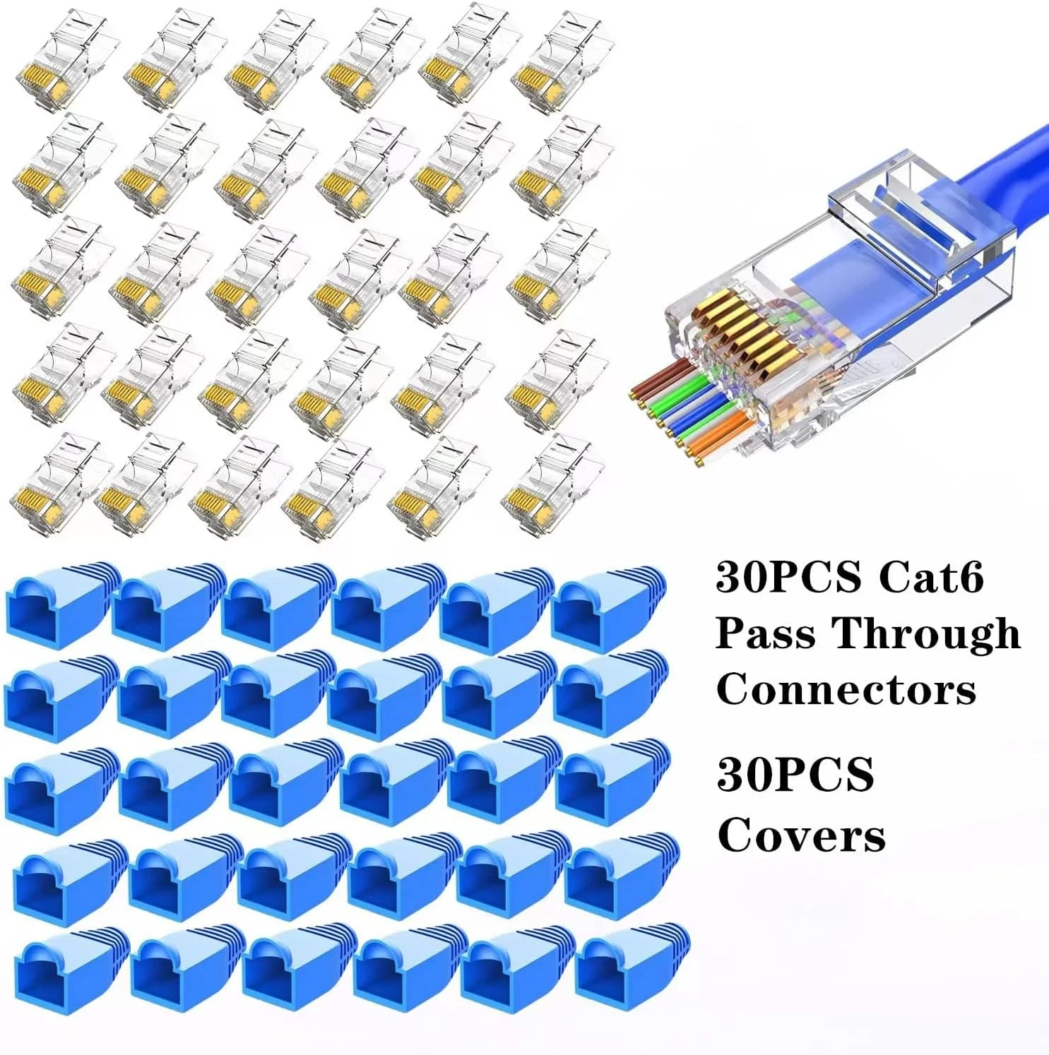 ست ابزار پرس RJ45 اکسفور با کانکتورهای عبوری - پرس کابل اترنت Cat5/5e/Cat6، تستر شبکه و مجموعه سیم لخت کن، شامل 30 عدد کانکتور و روکش CAT6 1.1 میلی متری
