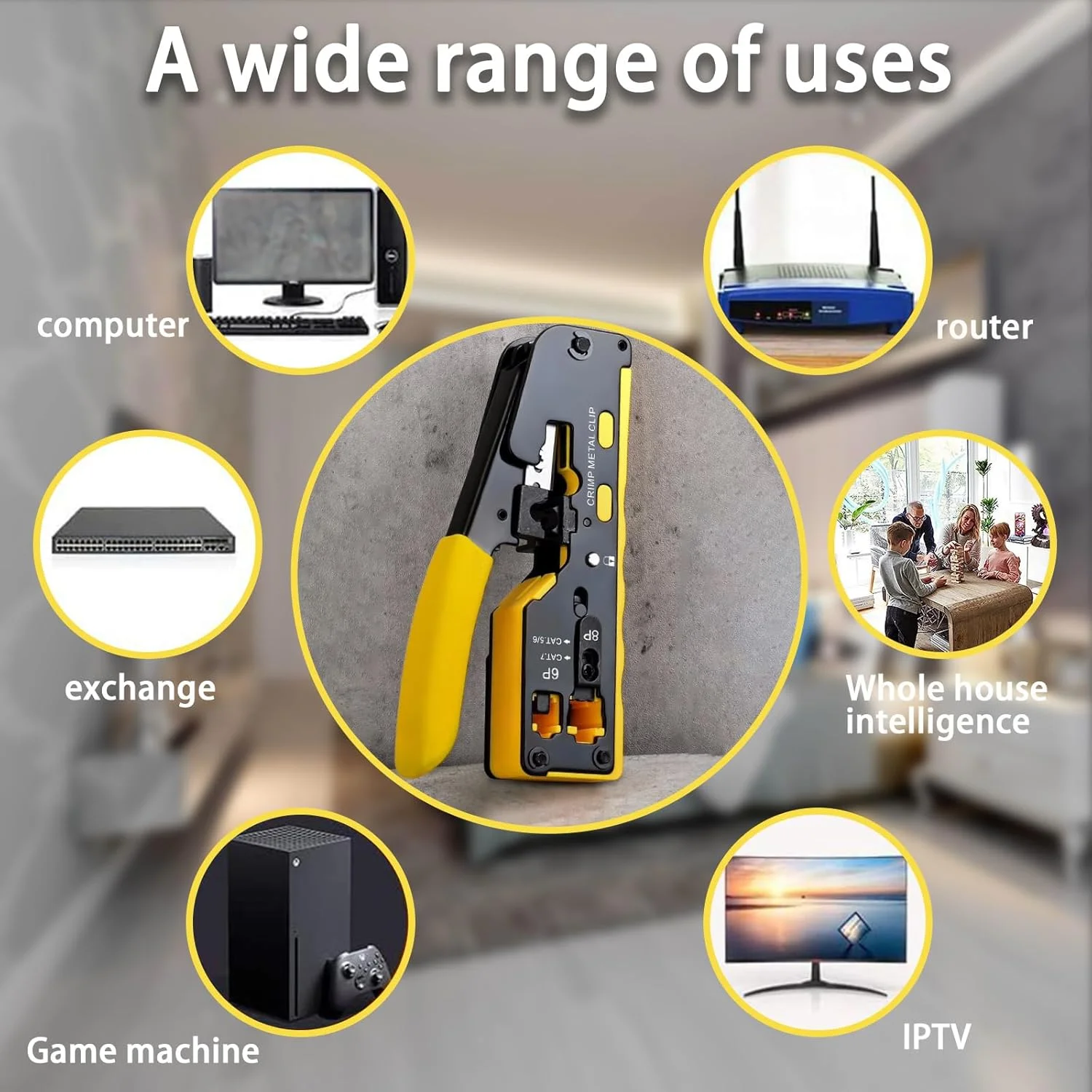 ابزار پرس RJ45 و RJ11، ابزار پرس خط تلفن و اترنت، پرس شبکه Cat5 Cat6 Cat7 و تلفن 6P، همراه با 50 کانکتور شبکه RJ45 و 50 کانکتور تلفن RJ11 (6P4C)