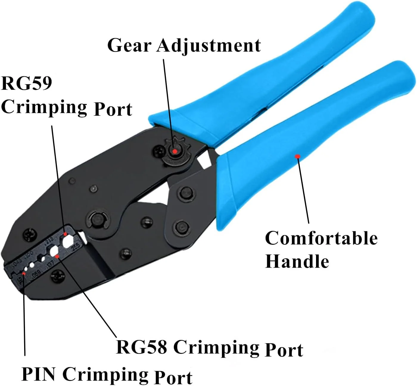 جعبه ابزار کابل کواکسیال Gaobige، ابزار پرس BNC برای RG58، RG59، RG62، RG174، 20 عدد کانکتور پرس نری BNC RG58، 10 عدد کانکتور مادگی به مادگی BNC، تستر کابل لوله حرارتی جمع شونده، سیم لخت کن کواکسیال