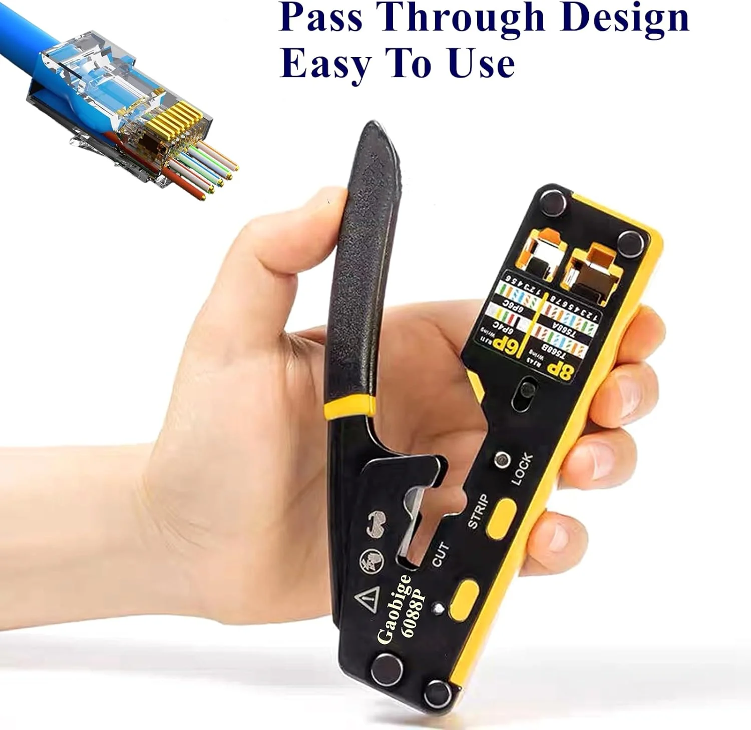 مجموعه ابزار پرس RJ45 عبوری، پرس اترنت Cat6A Cat6 Cat5e Cat5، ابزار پرس همه کاره Cat6 به همراه ابزار پانچ 110، تستر کابل، 30 عدد کانکتور عبوری Cat6