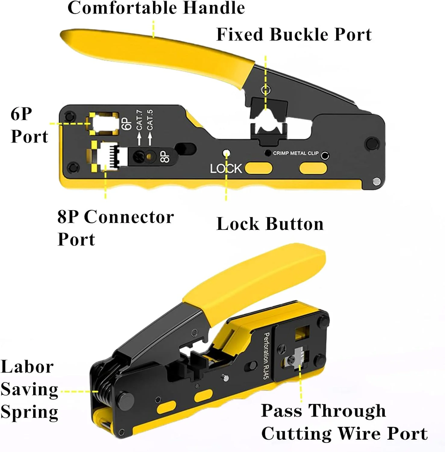 کیت ابزار پرس RJ45، ابزار پرس عبوری Cat7 Cat6A Cat6 Cat5e Cat5 RJ45 با 10 عدد کانکتور محافظ دار Cat7، 10 عدد روکش، 20 عدد کانکتور عبوری Cat6، 20 عدد روکش، تستر شبکه