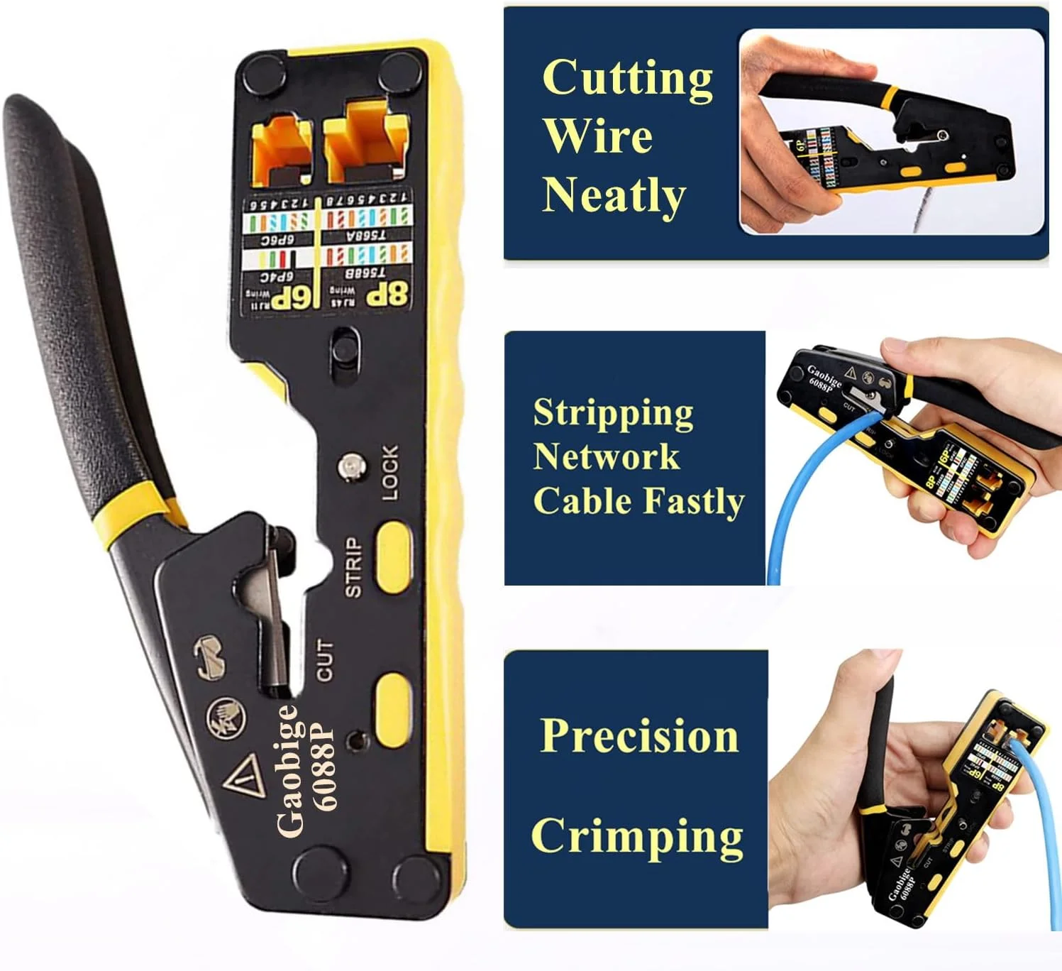 مجموعه ابزار پرس RJ45 عبوری، پرس اترنت Cat6A Cat6 Cat5e Cat5، ابزار پرس همه کاره Cat6 به همراه ابزار پانچ 110، تستر کابل، 30 عدد کانکتور عبوری Cat6