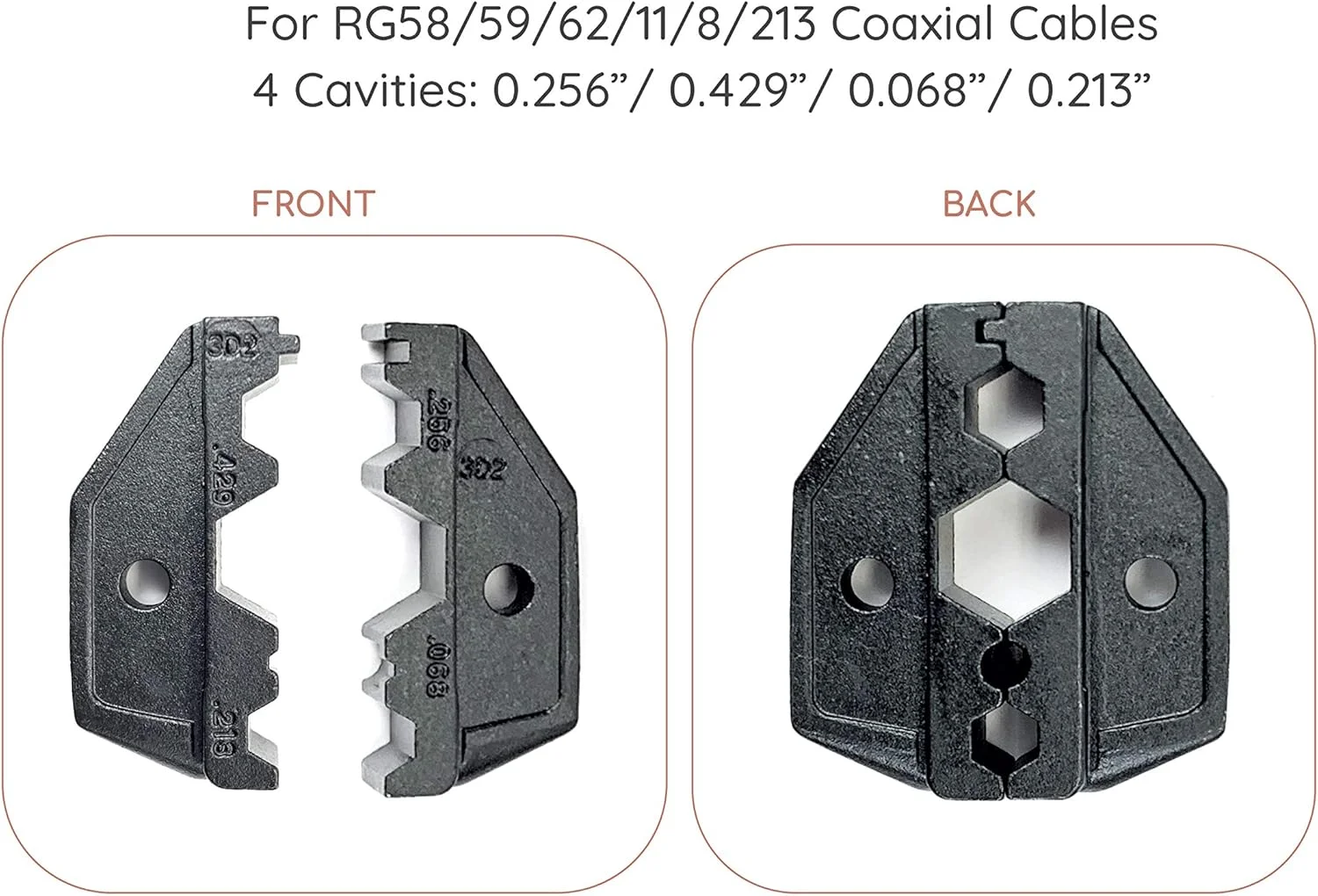 مجموعه قالب های قابل تعویض ابزار پرس کواکسیال RF برای RG58 RG59 RG62 RG11 RG8 RG213